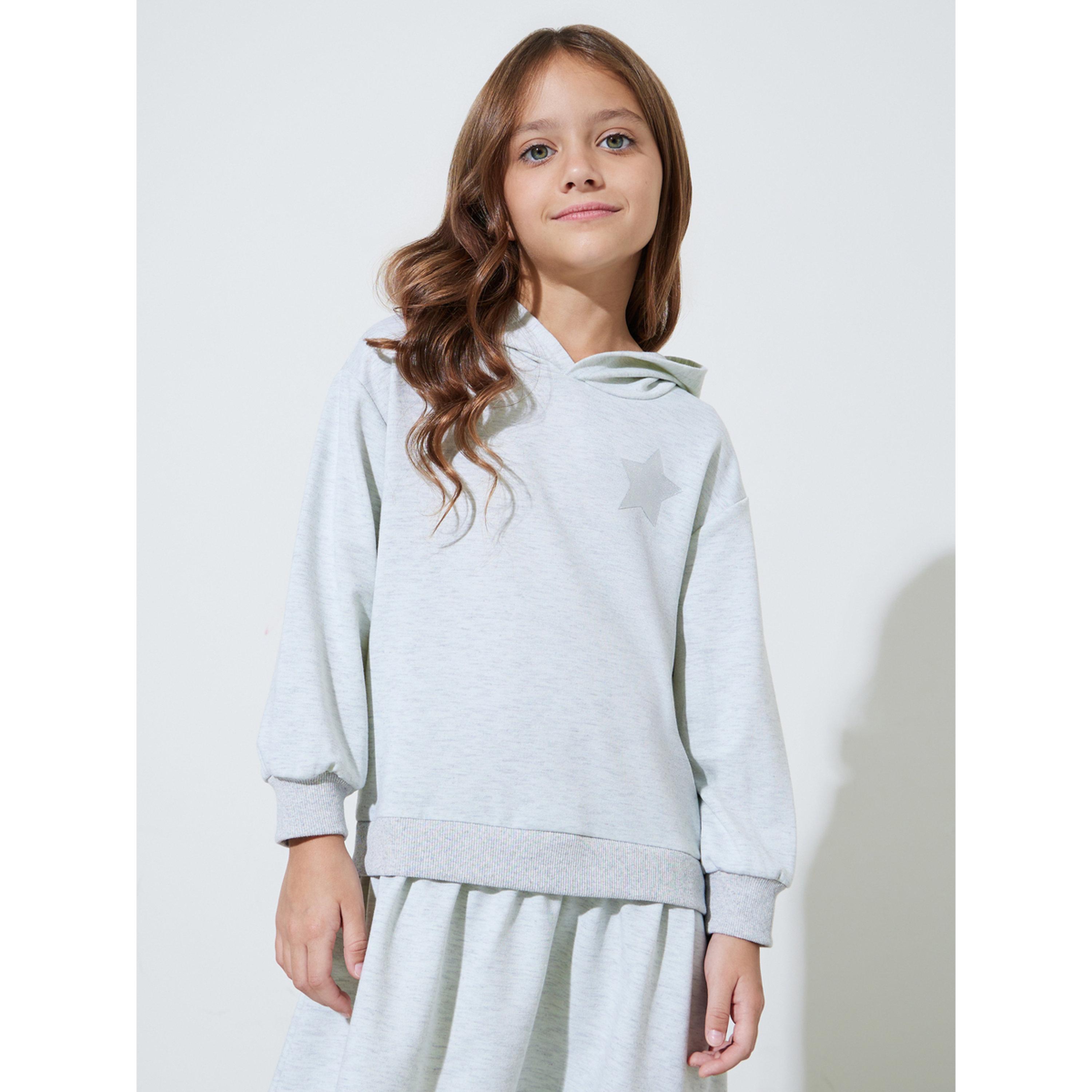 فستان ميدي بقبعة بطبعة نجوم وقصة عادية للبنات باللون الرمادي-girls-clothing-dressesandjumpsuits-image-2