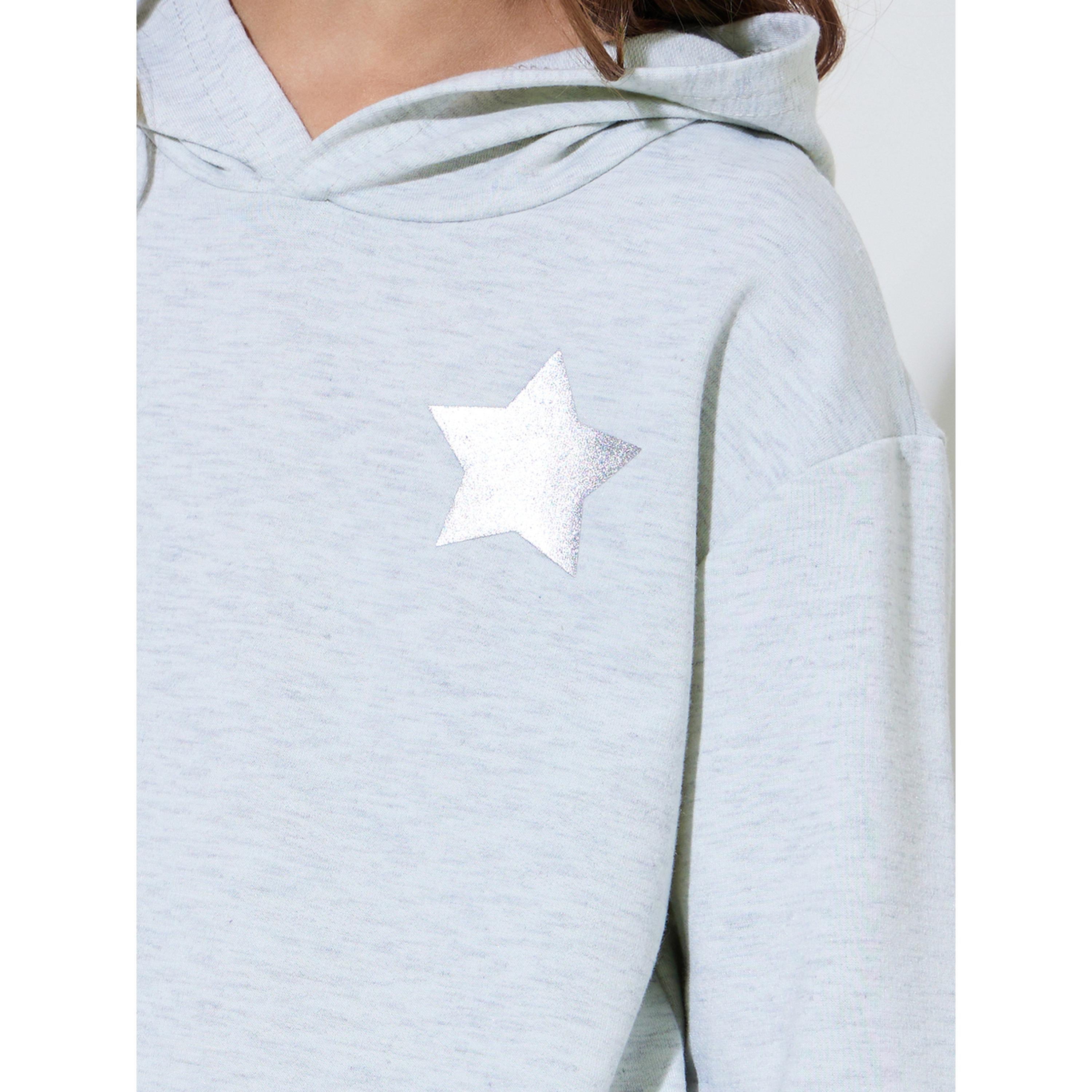 فستان ميدي بقبعة بطبعة نجوم وقصة عادية للبنات باللون الرمادي-girls-clothing-dressesandjumpsuits-image-4