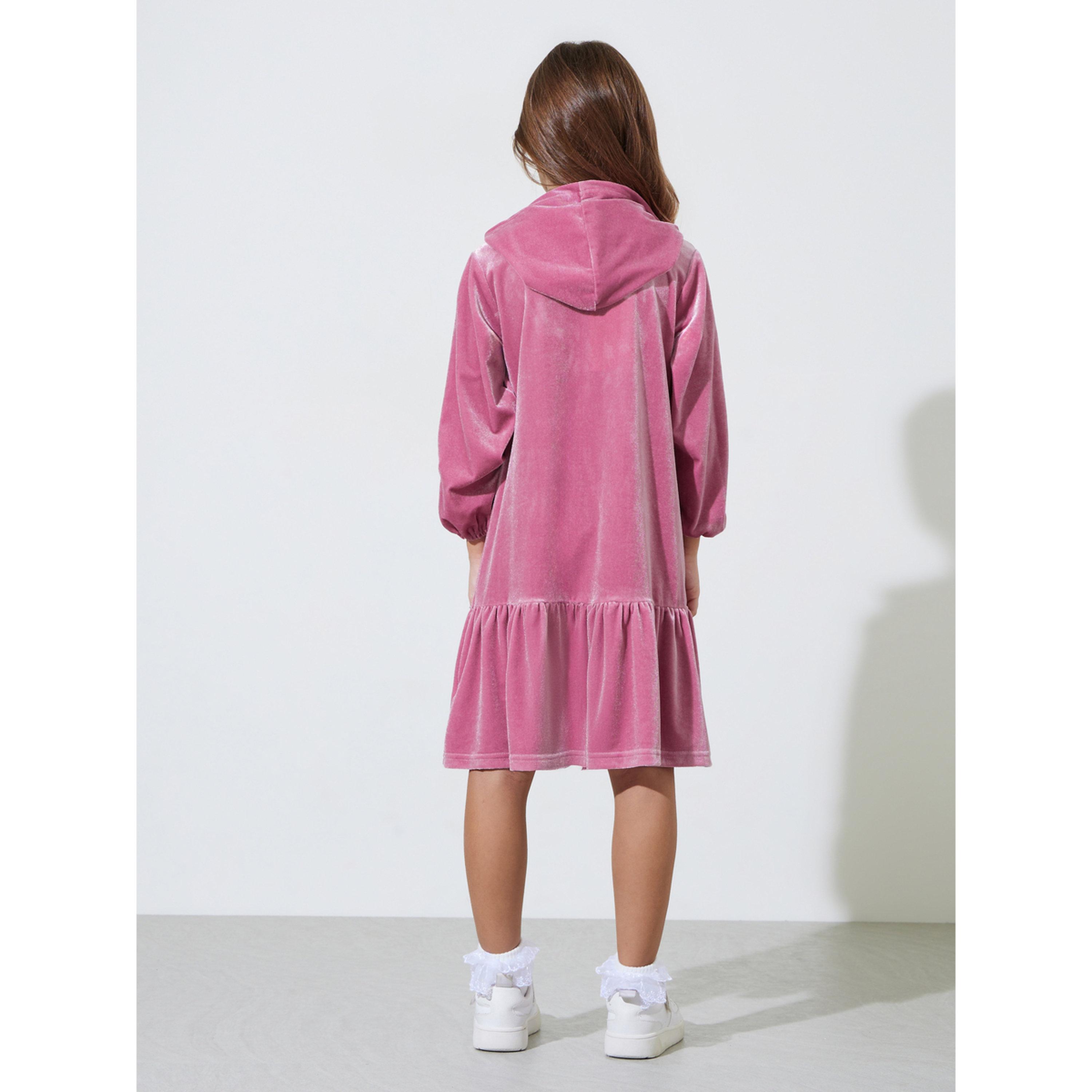 فستان ميدي بقبعة وتطريز وتفاصيل كشكشة للبنات باللون الوردي-girls-clothing-dressesandjumpsuits-image-3