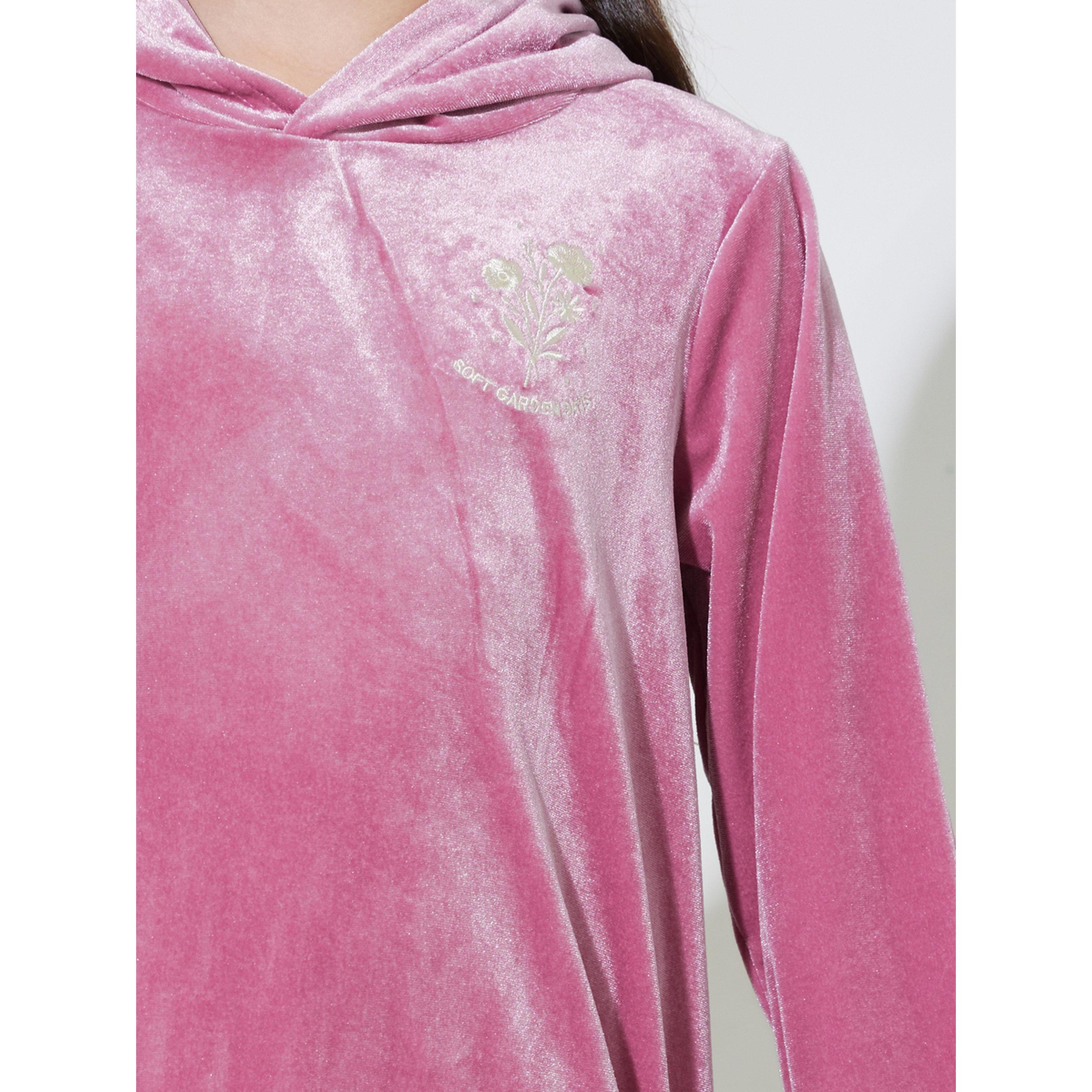 Styli Teen Girls Pink Embroidered Ruffle Details Hooded Midi Dress-girls-clothing-dressesandjumpsuits-image-4