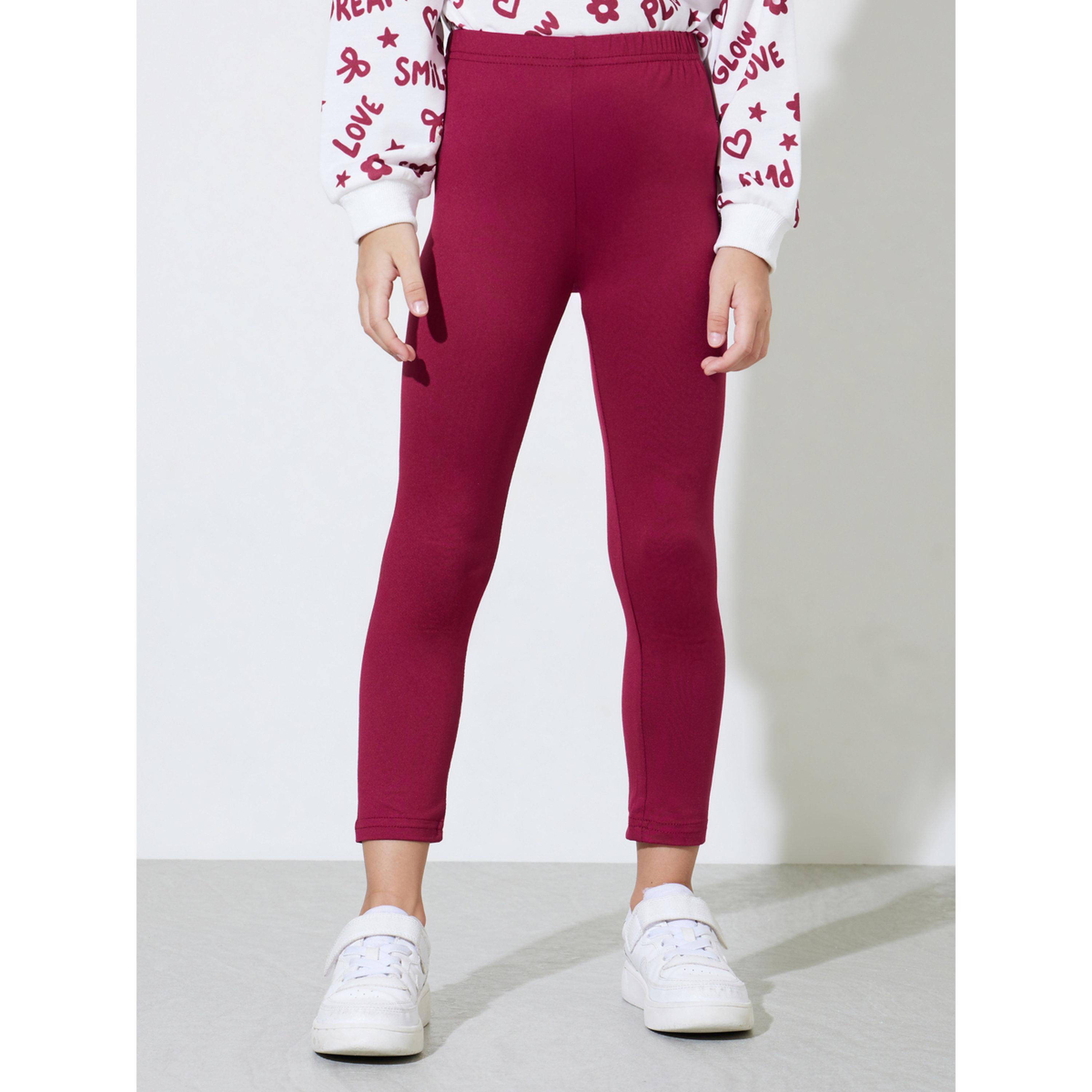 مجموعة من ليقنز عنابي سادة وسويت شيرت أبيض بمطبوعات كاملة للبنات-girls-clothing-setsandcoords-image-5