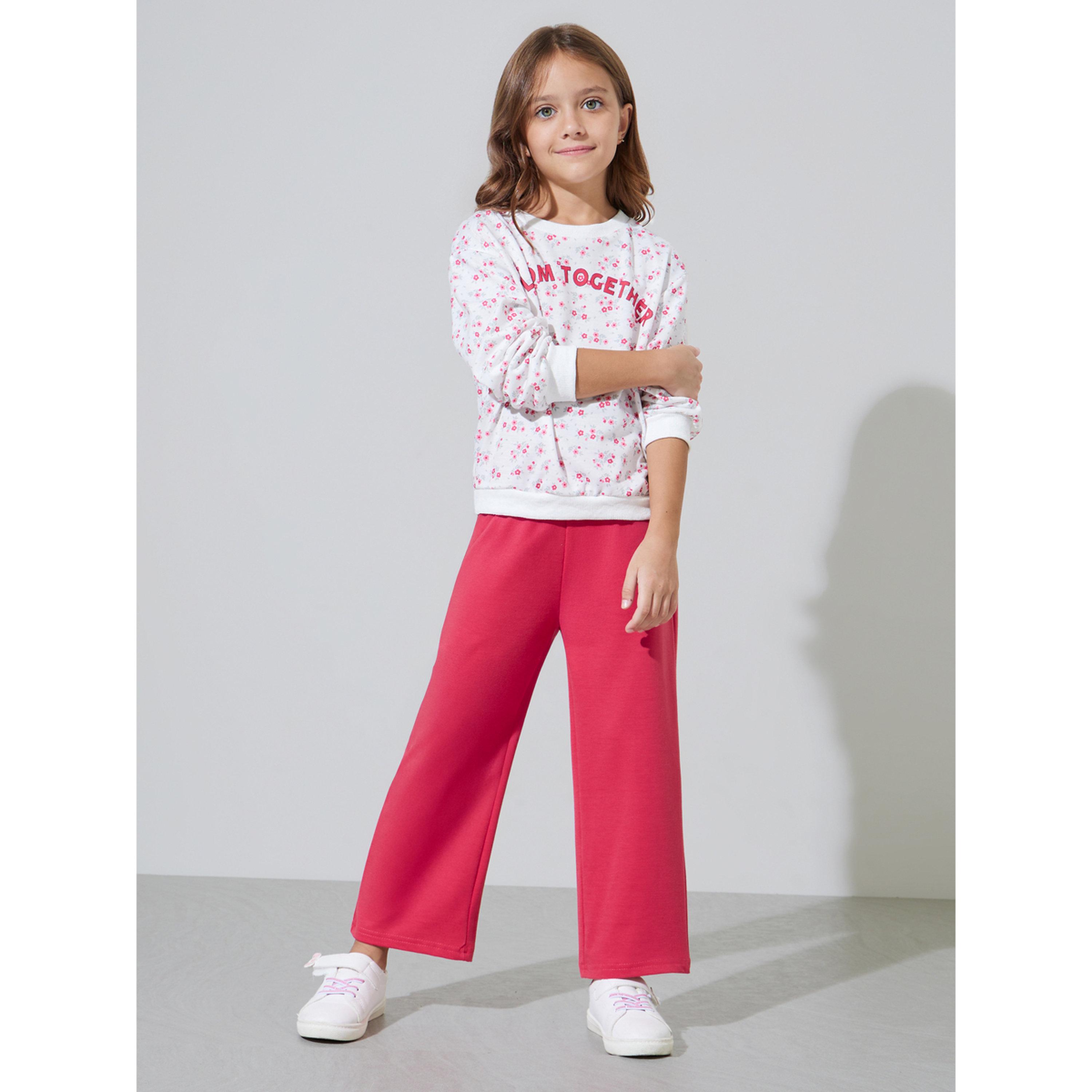 Styli Girls Floral Print Oversized Sweatshirt and Solid Wide leg Joggers Set-girls-clothing-setsandcoords-image-1