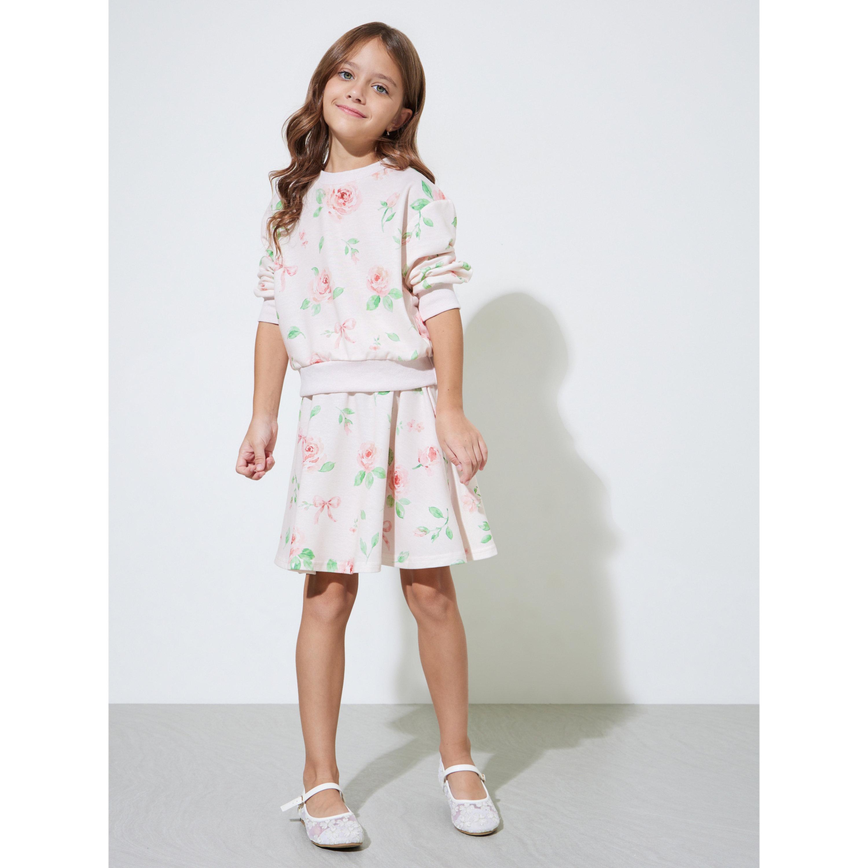 مجموعة من تنورة وسويت شيرت بمطبوعات زهور كاملة للبنات باللون الكريمی-girls-clothing-setsandcoords-image-1