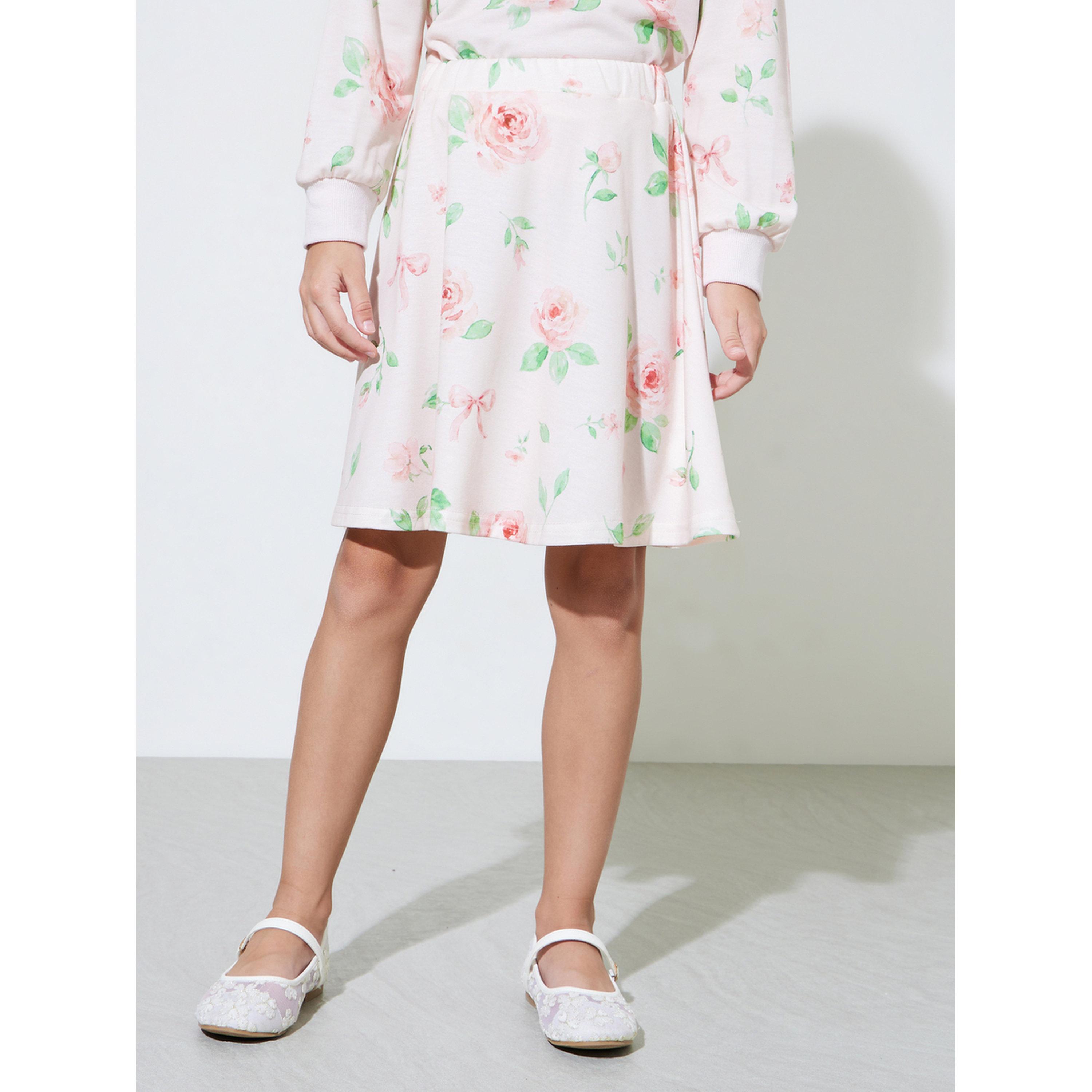 مجموعة من تنورة وسويت شيرت بمطبوعات زهور كاملة للبنات باللون الكريمی-girls-clothing-setsandcoords-image-4