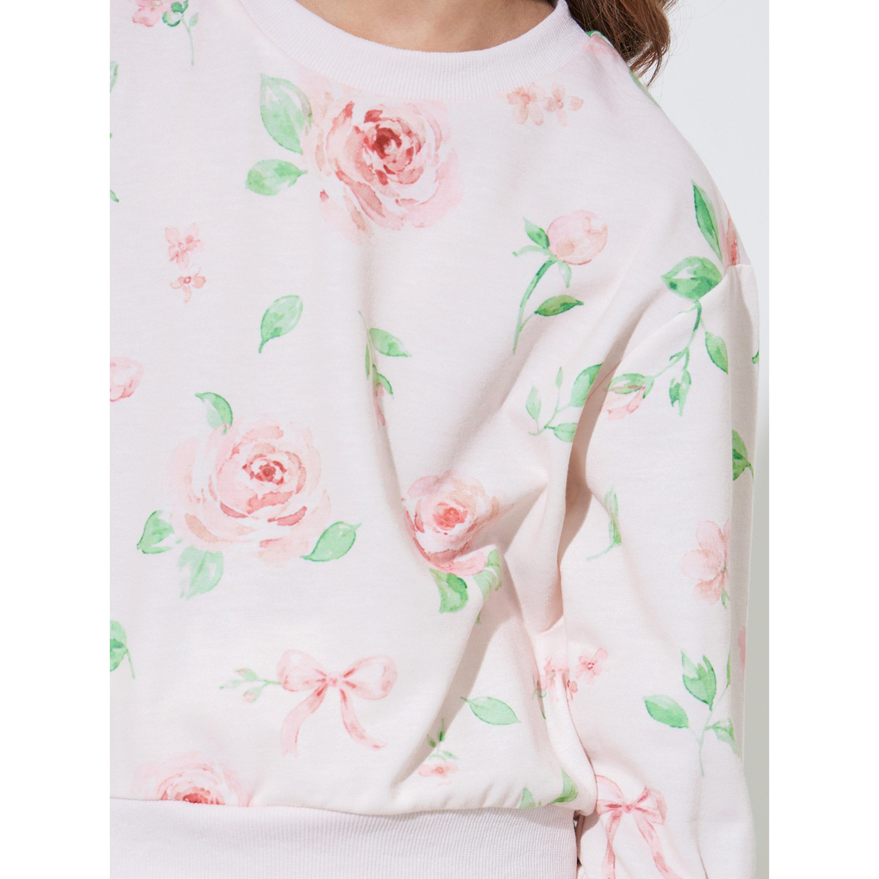 مجموعة من تنورة وسويت شيرت بمطبوعات زهور كاملة للبنات باللون الكريمی-girls-clothing-setsandcoords-image-5