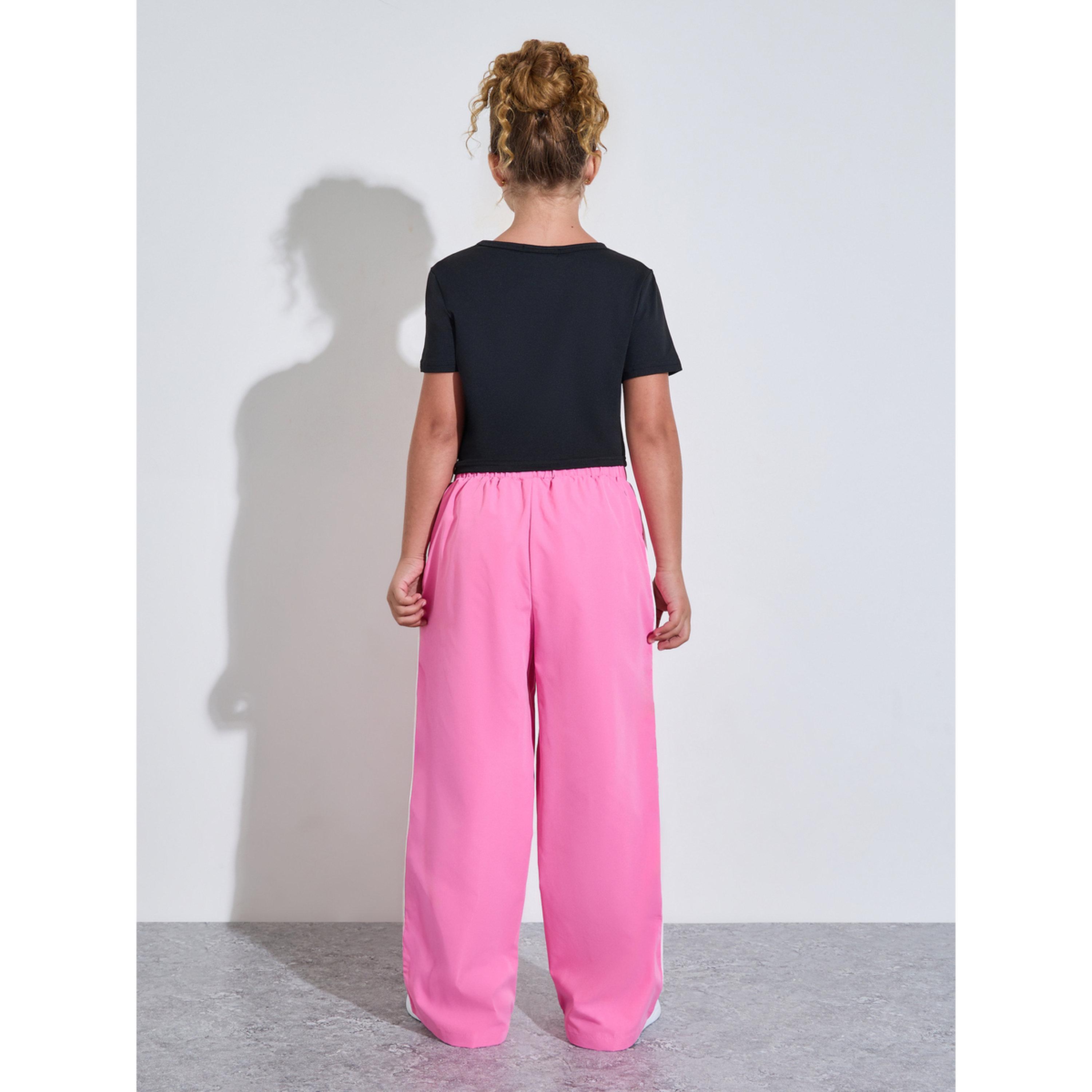 Styli Teen Girls Black Graphic Print T-Shirt and Pink Side Striped Joggers Set-girls-clothing-setsandcoords-image-3