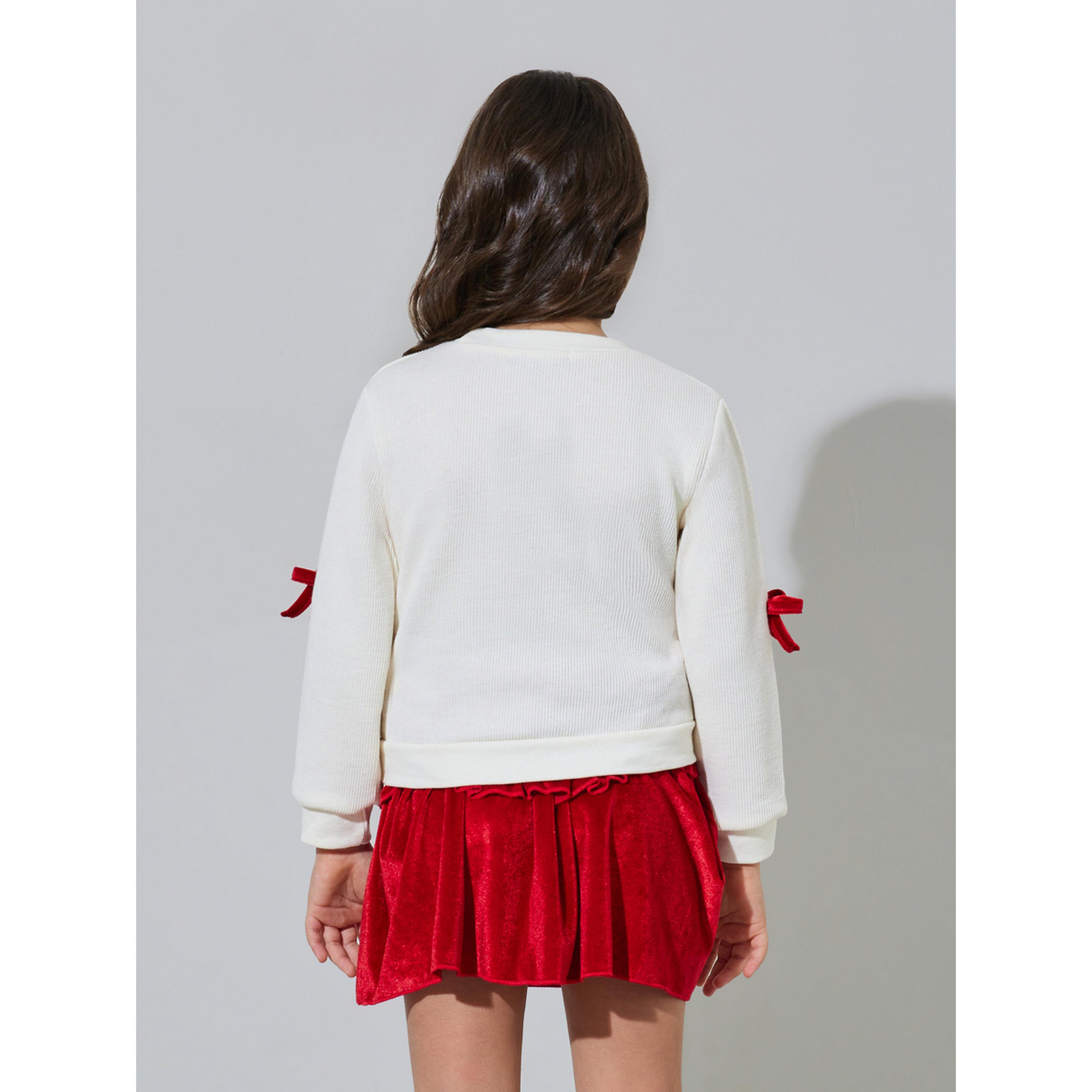 Styli Girls White Bow Details Sweatshirt and Red Ruffled Skirt Set-girls-clothing-setsandcoords-image-3