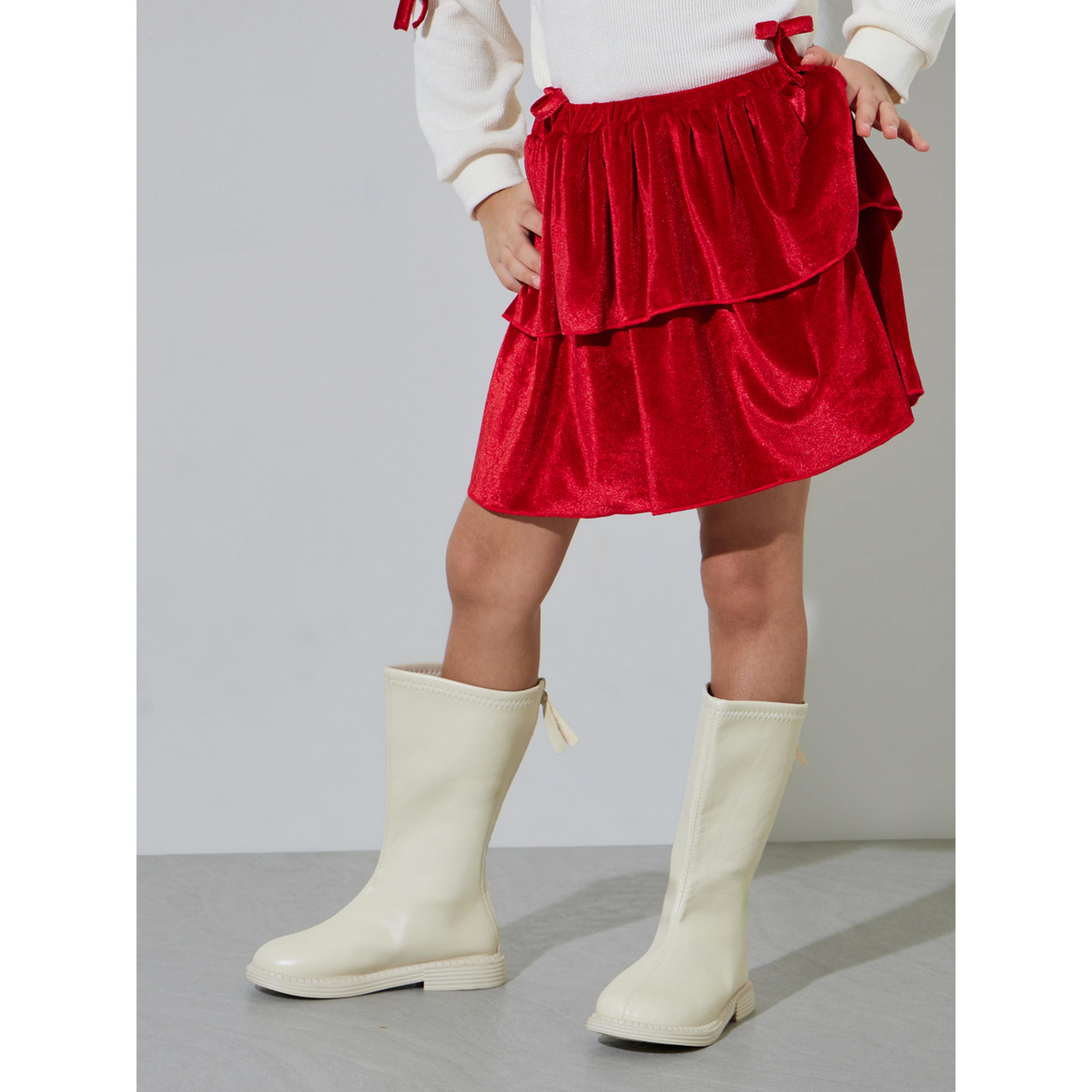 Styli Girls White Bow Details Sweatshirt and Red Ruffled Skirt Set-girls-clothing-setsandcoords-image-4