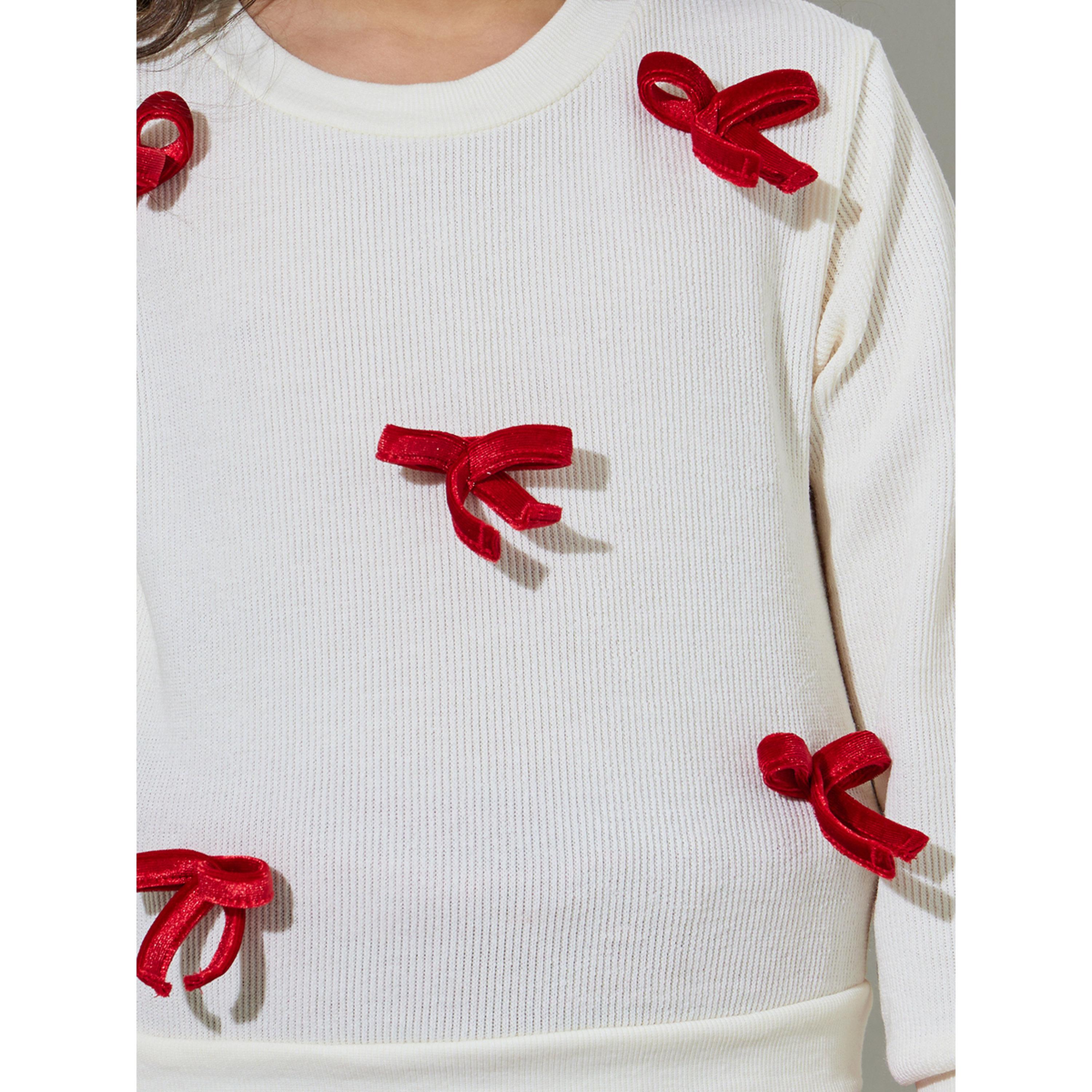 Styli Girls White Bow Details Sweatshirt and Red Ruffled Skirt Set-girls-clothing-setsandcoords-image-5