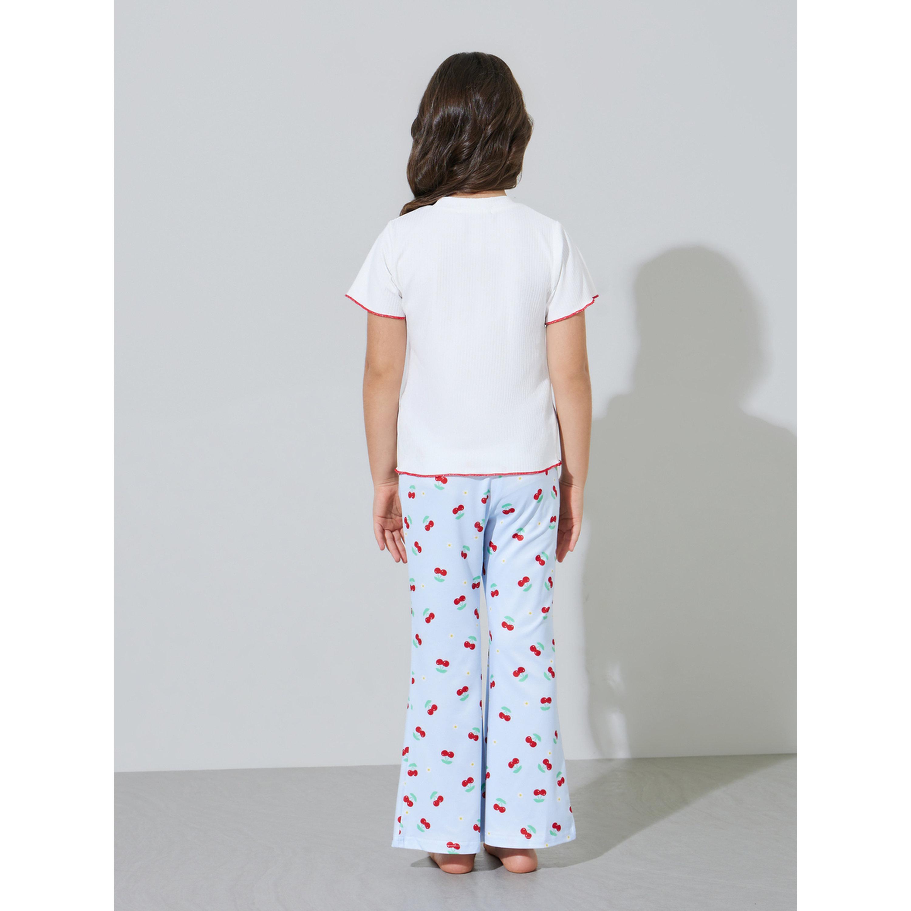 Styli Girls White Cherry Print T-Shirt and Light Blue Pants Pyjama Set-girls-clothing-nightwear-image-3
