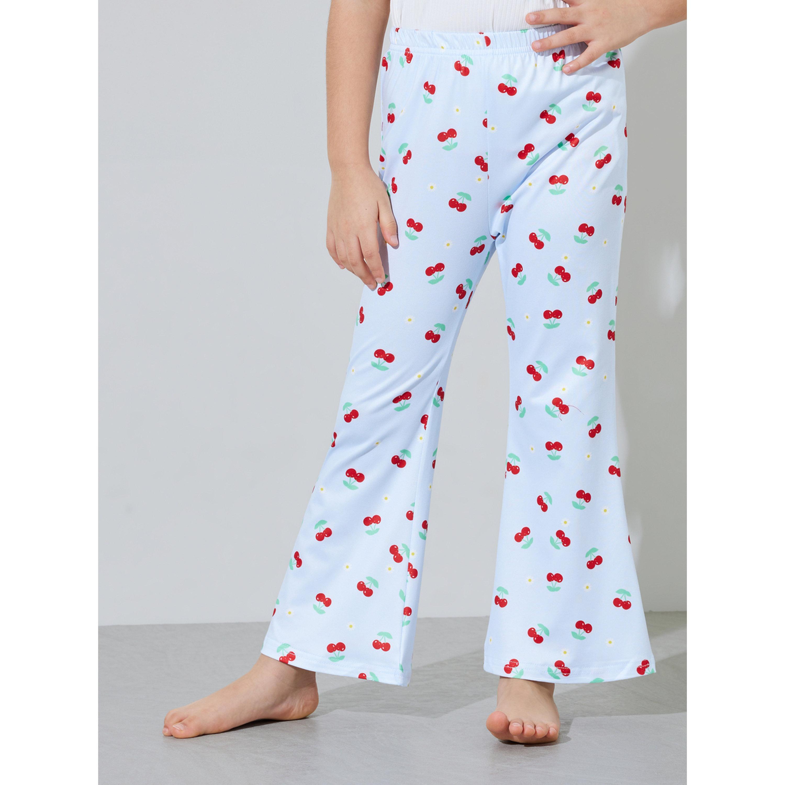 Styli Girls White Cherry Print T-Shirt and Light Blue Pants Pyjama Set-girls-clothing-nightwear-image-4