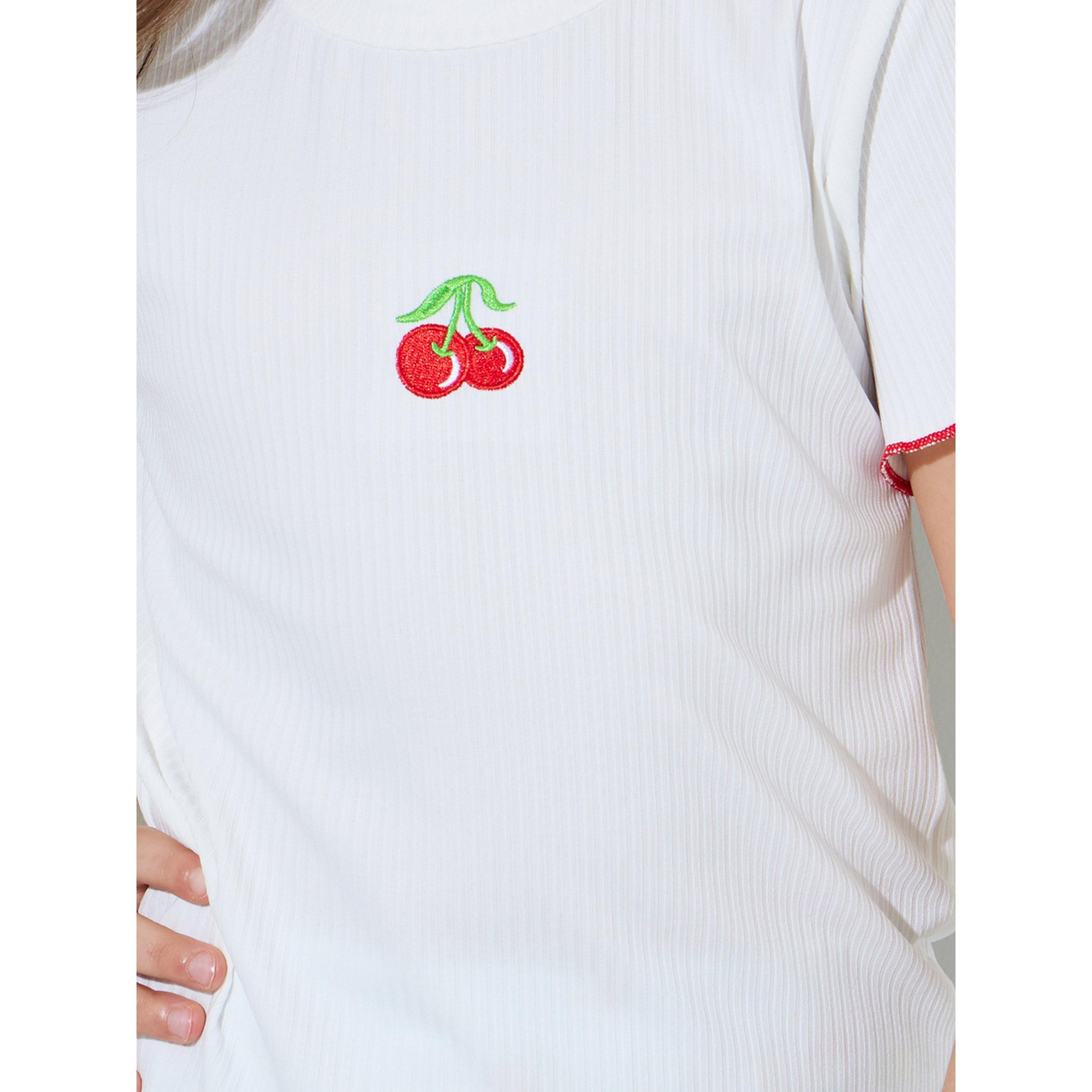 Styli Girls White Cherry Print T-Shirt and Light Blue Pants Pyjama Set-girls-clothing-nightwear-image-5