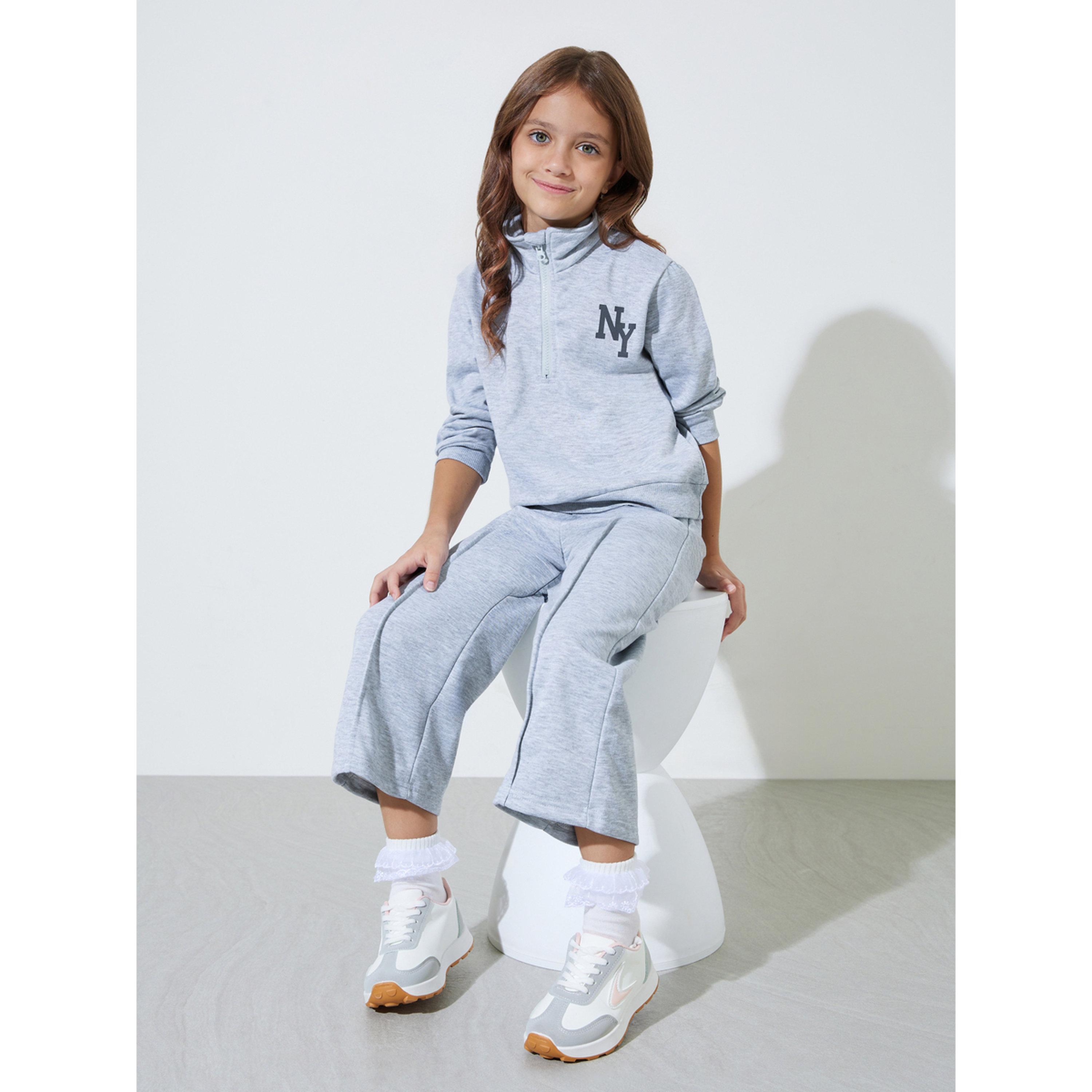 Styli Grey NY High Neck Sweatshirt and Pintuck Detail Wide Leg Joggers Set-girls-clothing-setsandcoords-image-1