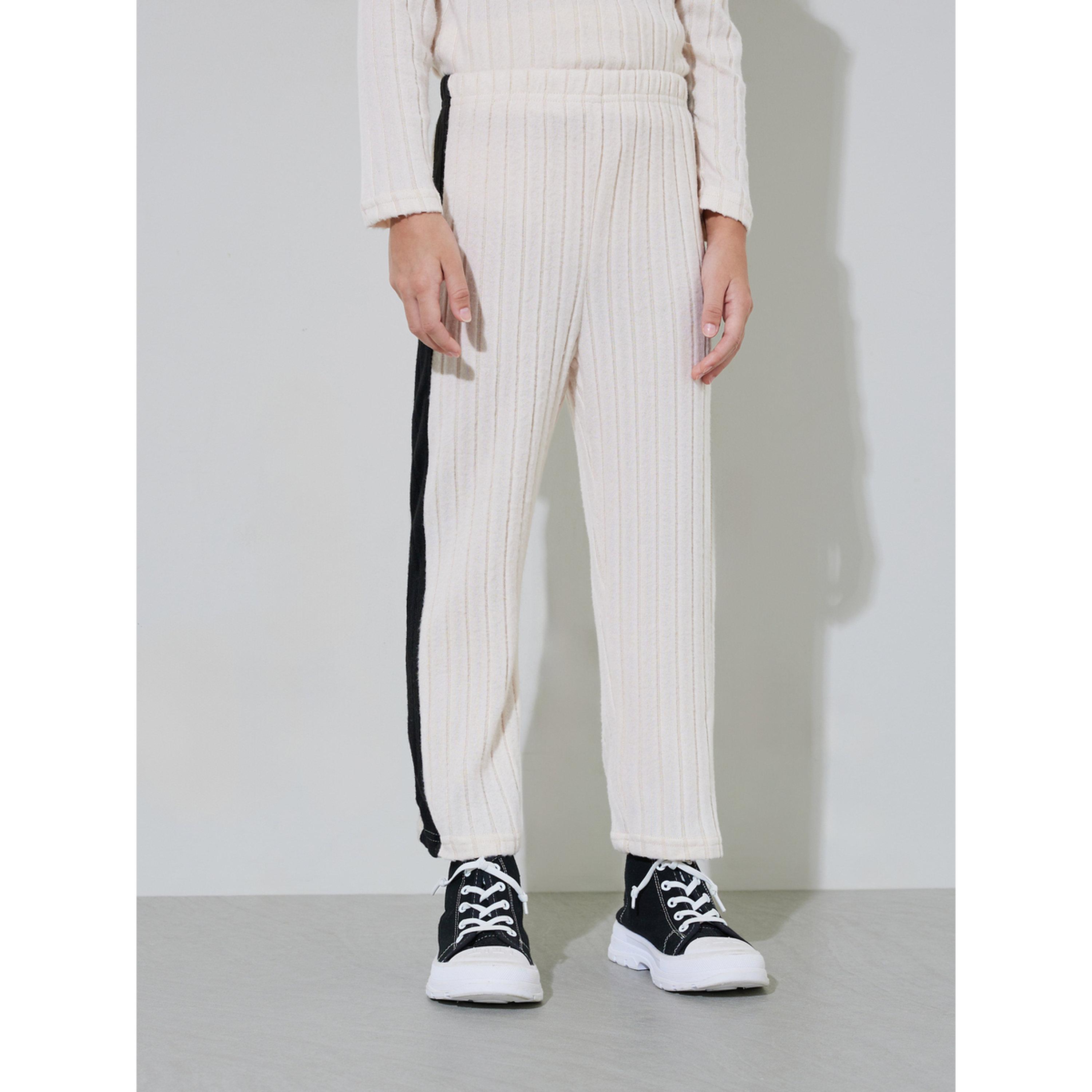Styli Girls beige Ribbed Knit Collared Top and Side Striped Joggers Set-girls-clothing-setsandcoords-image-5