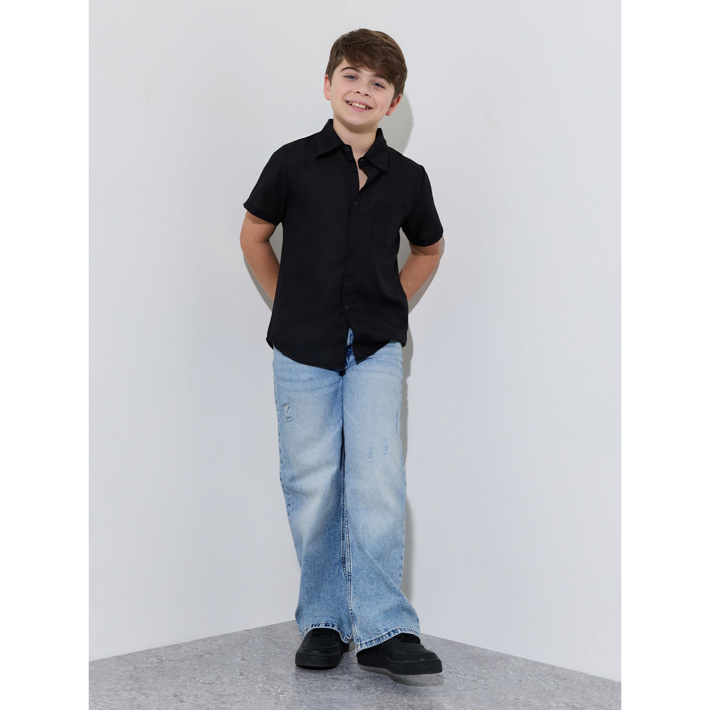 قميص بأكمام قصيرة وتفاصيل جيب أسود سادة للأولاد المراهقين-boys-clothing-shirts-image-2