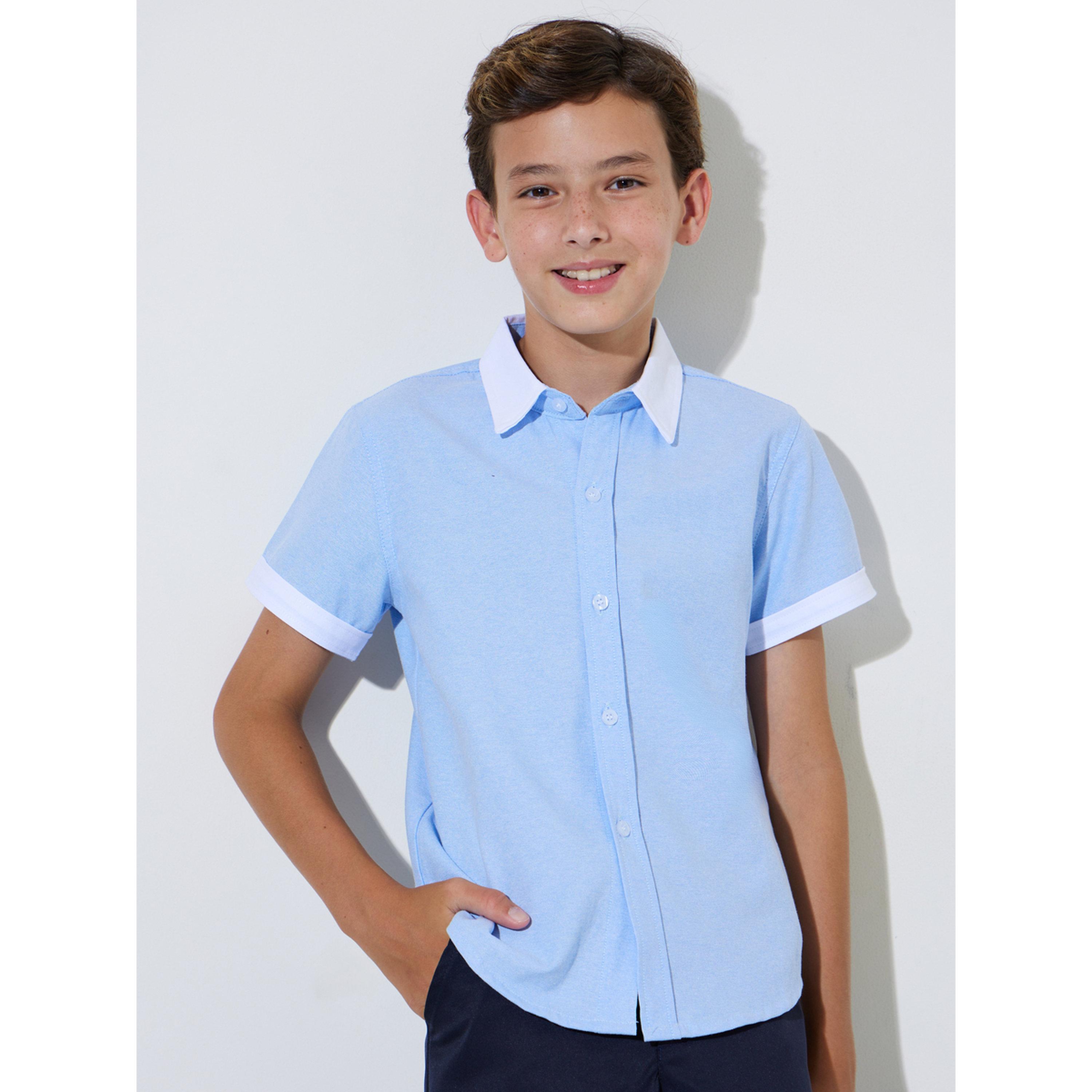 قميص بأكمام قصيرة وحواف متباينة للأولاد - أزرق فاتح-boys-clothing-shirts-image-1