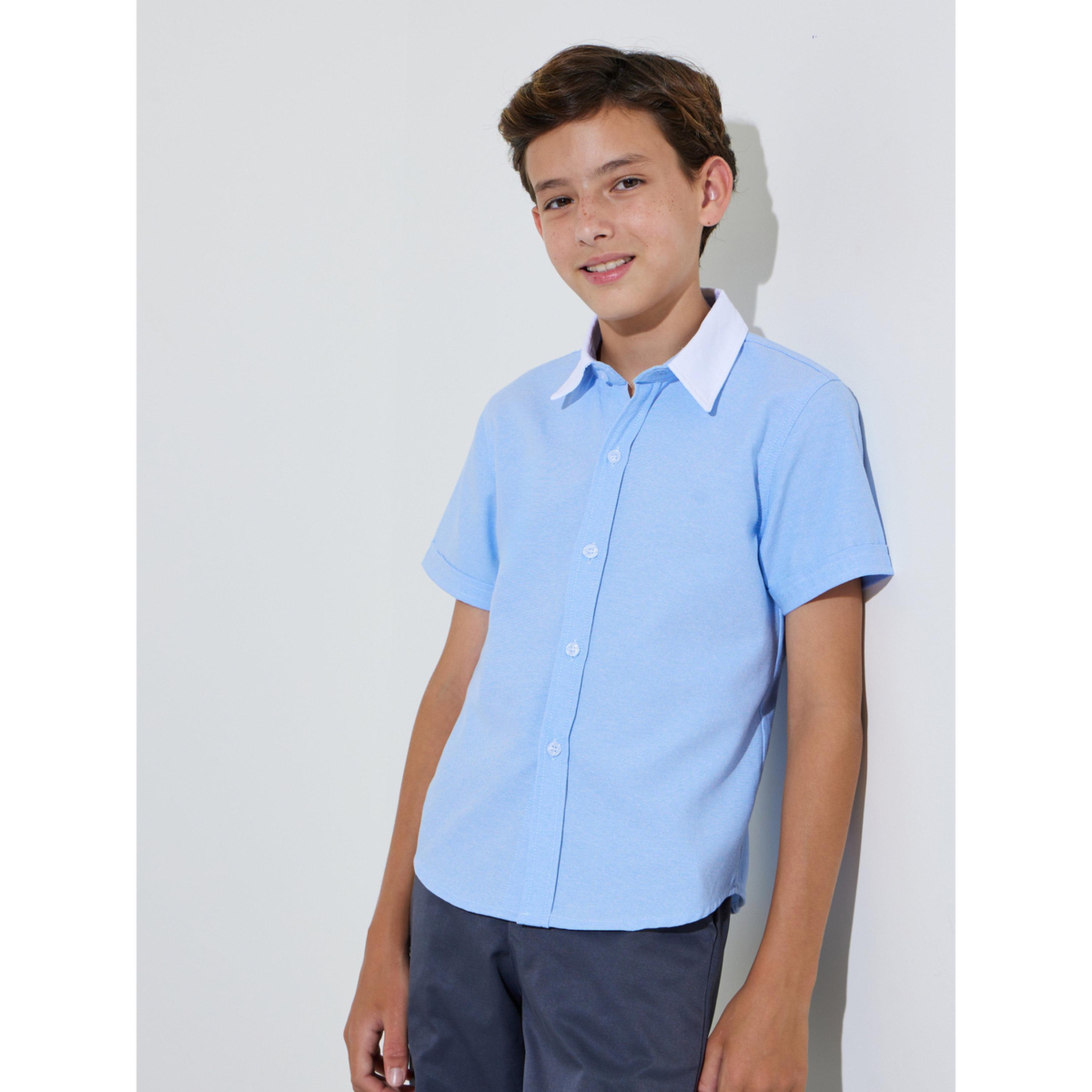 قميص سادة بأكمام قصيرة وياقة متباينة للأولاد - أزرق فاتح-boys-clothing-shirts-image-1