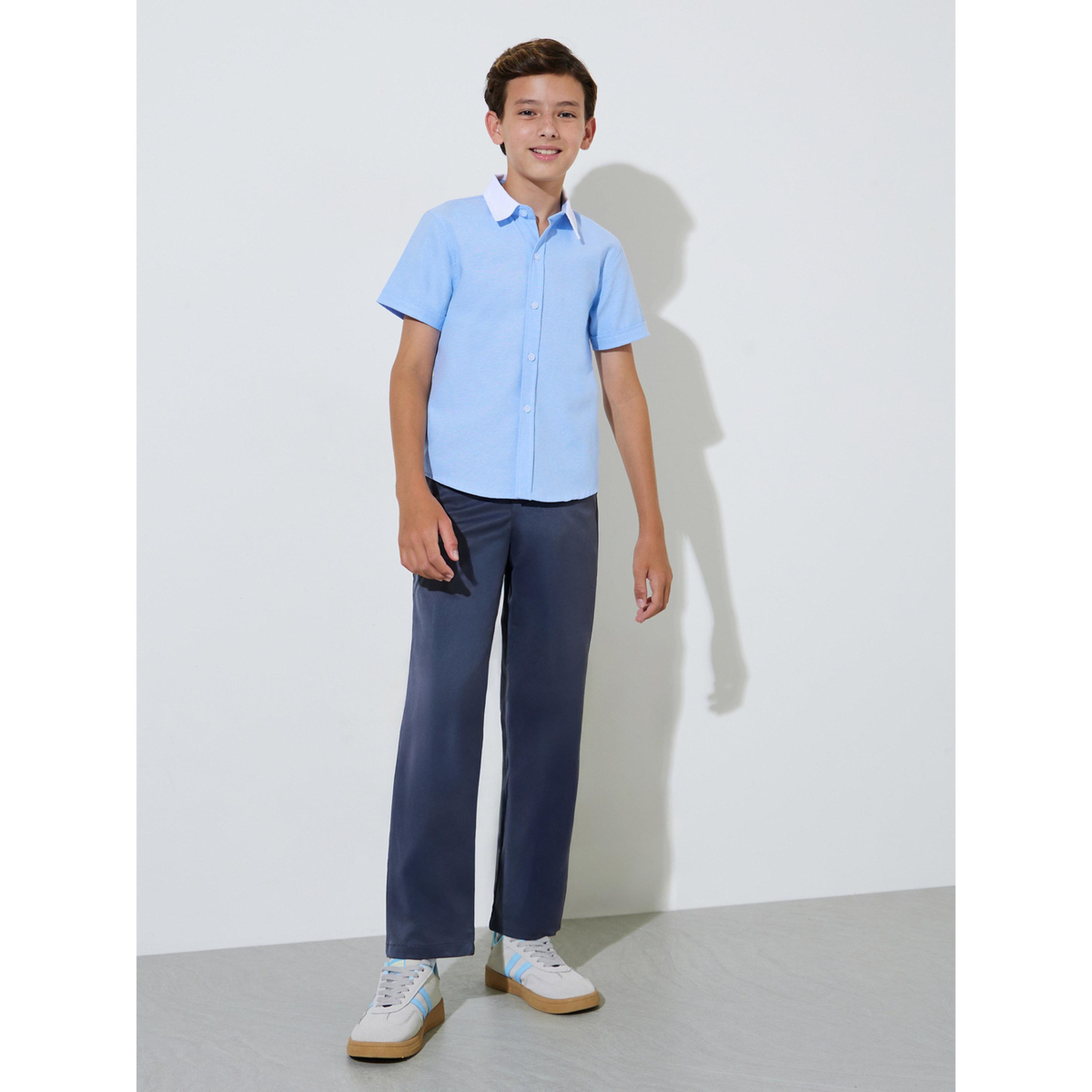 قميص سادة بأكمام قصيرة وياقة متباينة للأولاد - أزرق فاتح-boys-clothing-shirts-image-2