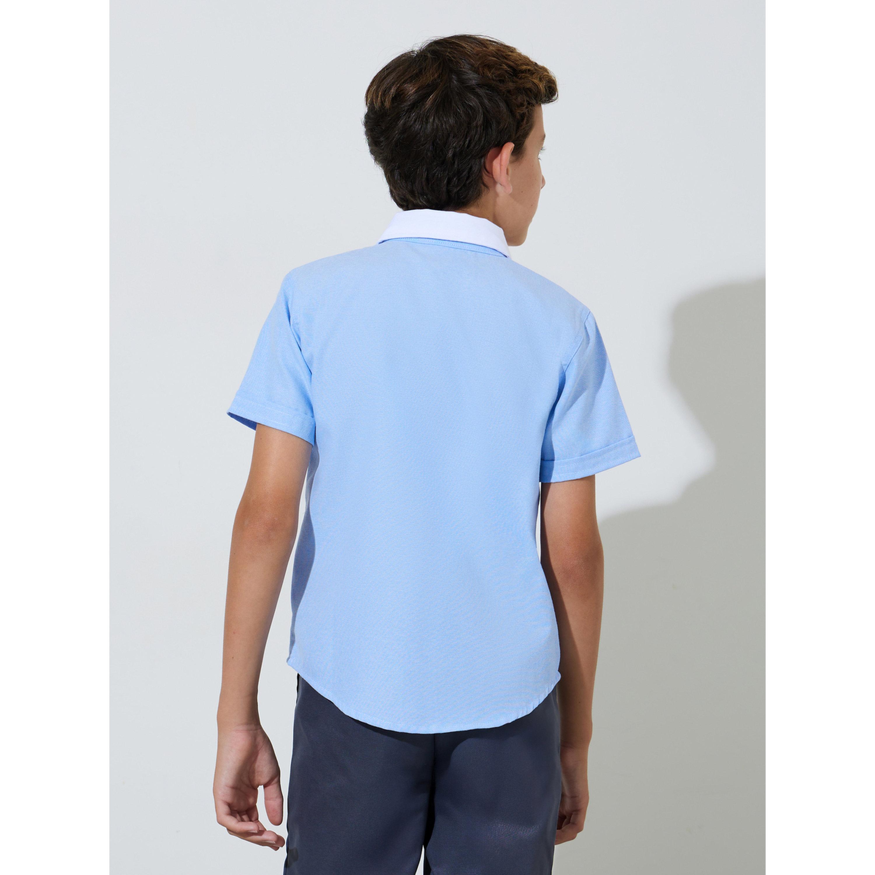 قميص سادة بأكمام قصيرة وياقة متباينة للأولاد - أزرق فاتح-boys-clothing-shirts-image-3