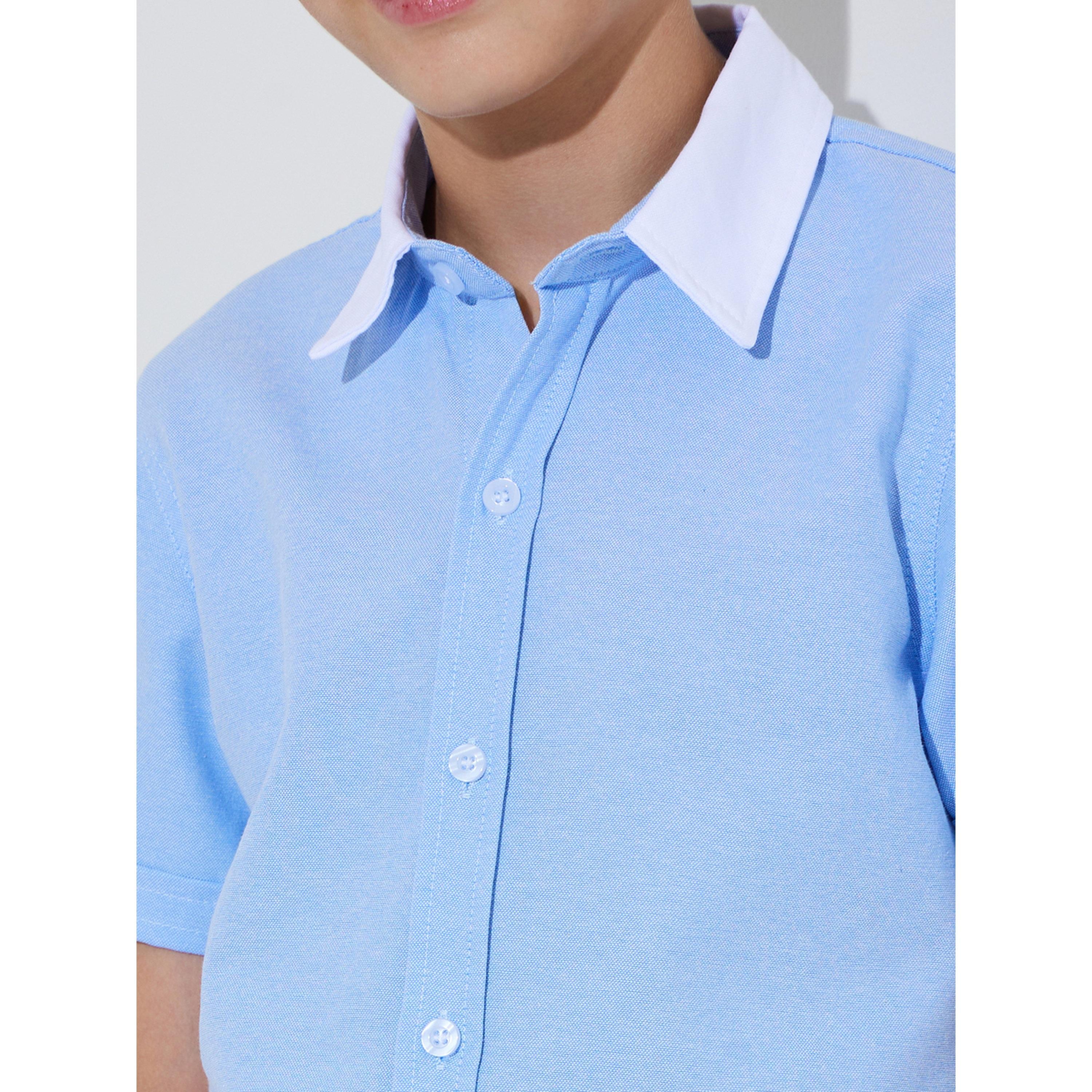 قميص سادة بأكمام قصيرة وياقة متباينة للأولاد - أزرق فاتح-boys-clothing-shirts-image-4