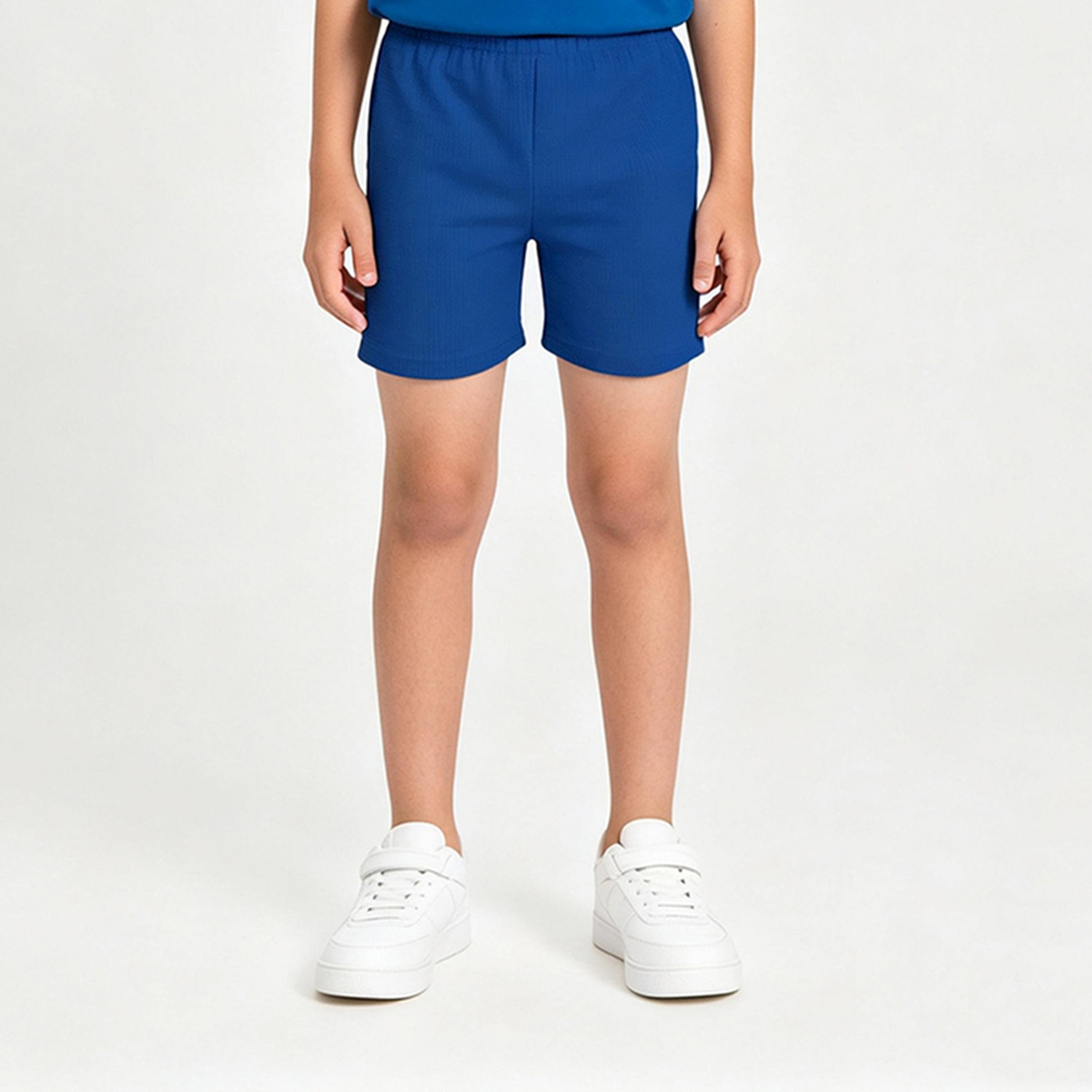 شورت محبوك بنمط وافل للأطفال لون أزرق-boys-clothing-bottoms-shorts-image-1