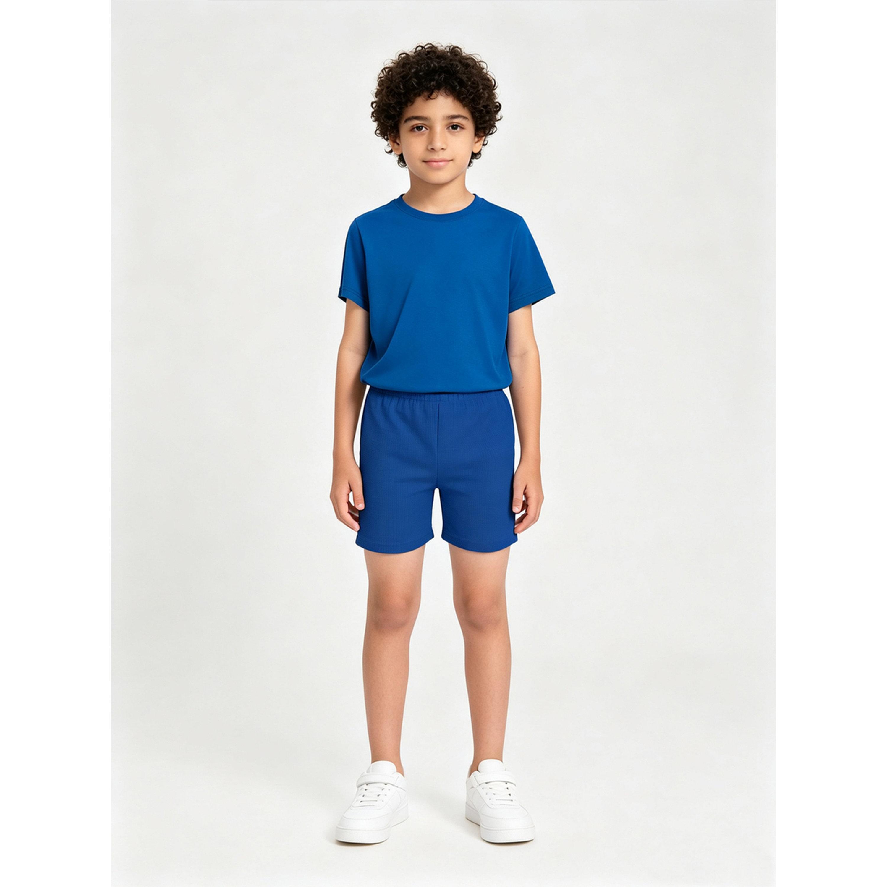 شورت محبوك بنمط وافل للأطفال لون أزرق-boys-clothing-bottoms-shorts-image-2