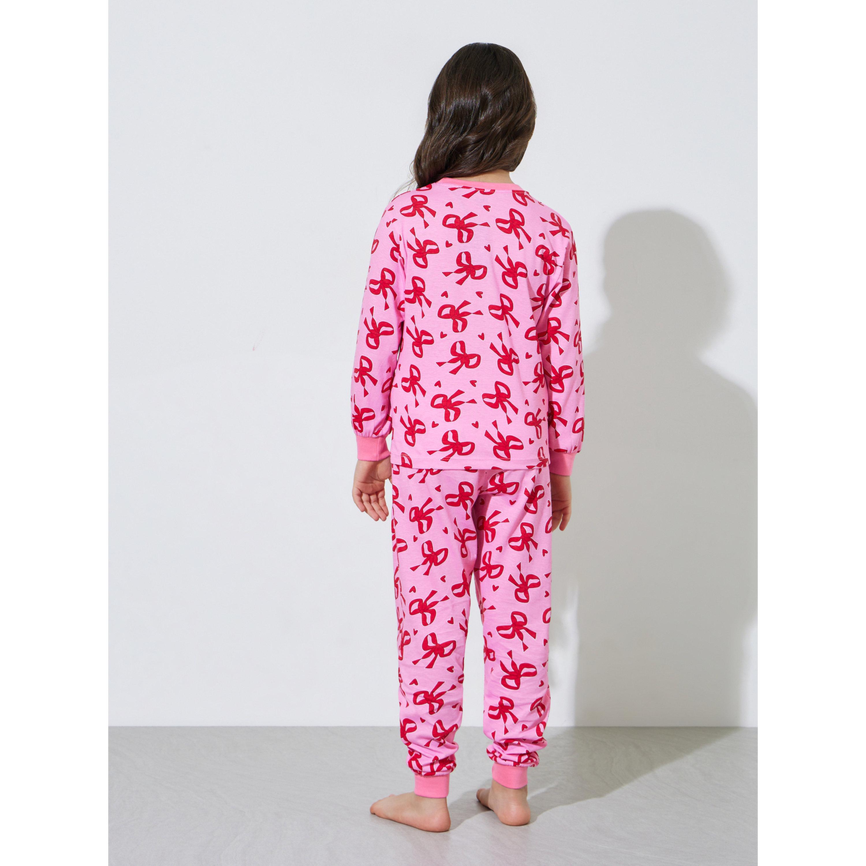 Styli Girls All Over Bow Print Sweatshirt and Cuffed Pants Pyjama Set-girls-clothing-nightwear-image-3