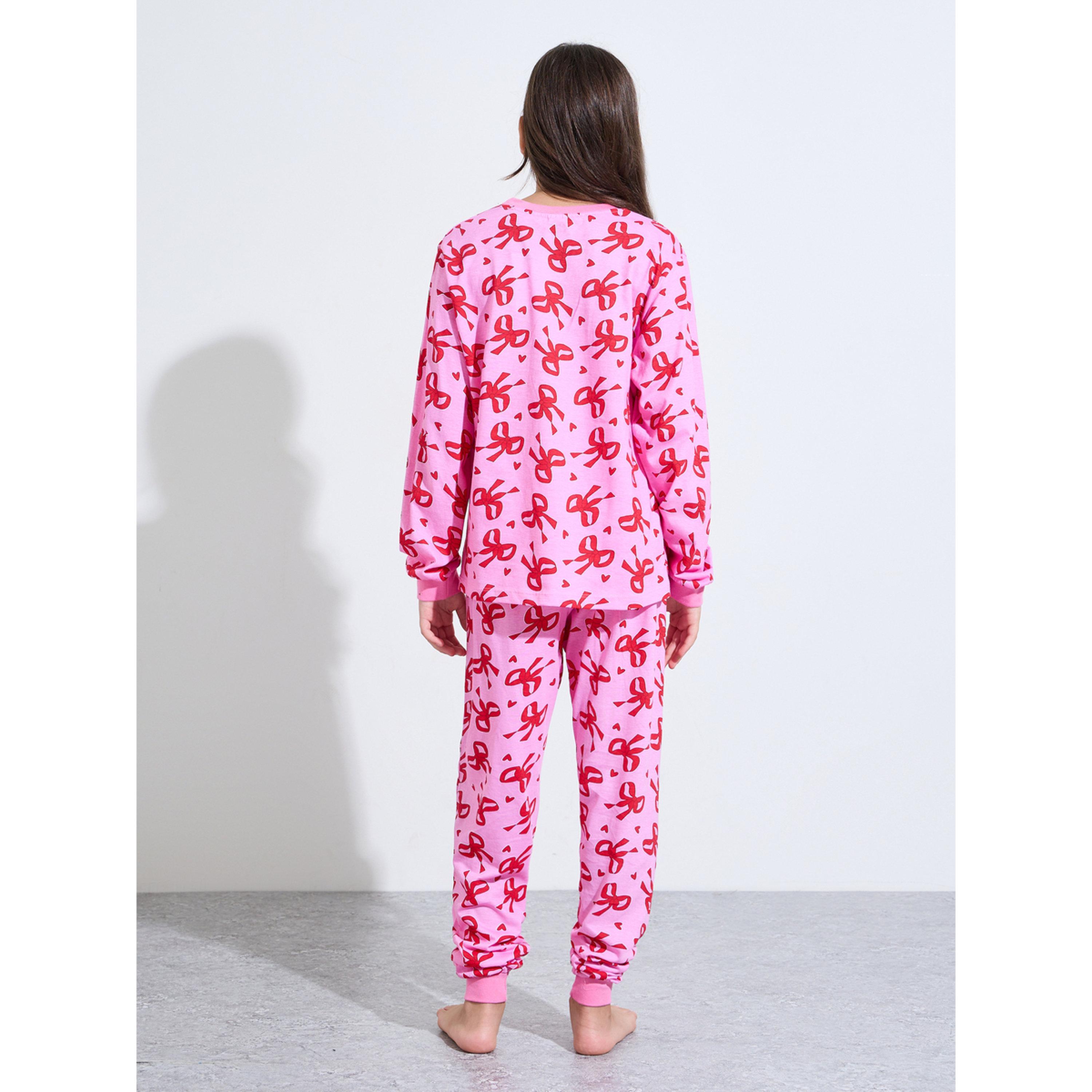 Styli Teen Girls All Over Bow Print Sweatshirt and Cuffed Pants Pyjama Set-girls-clothing-nightwear-image-2