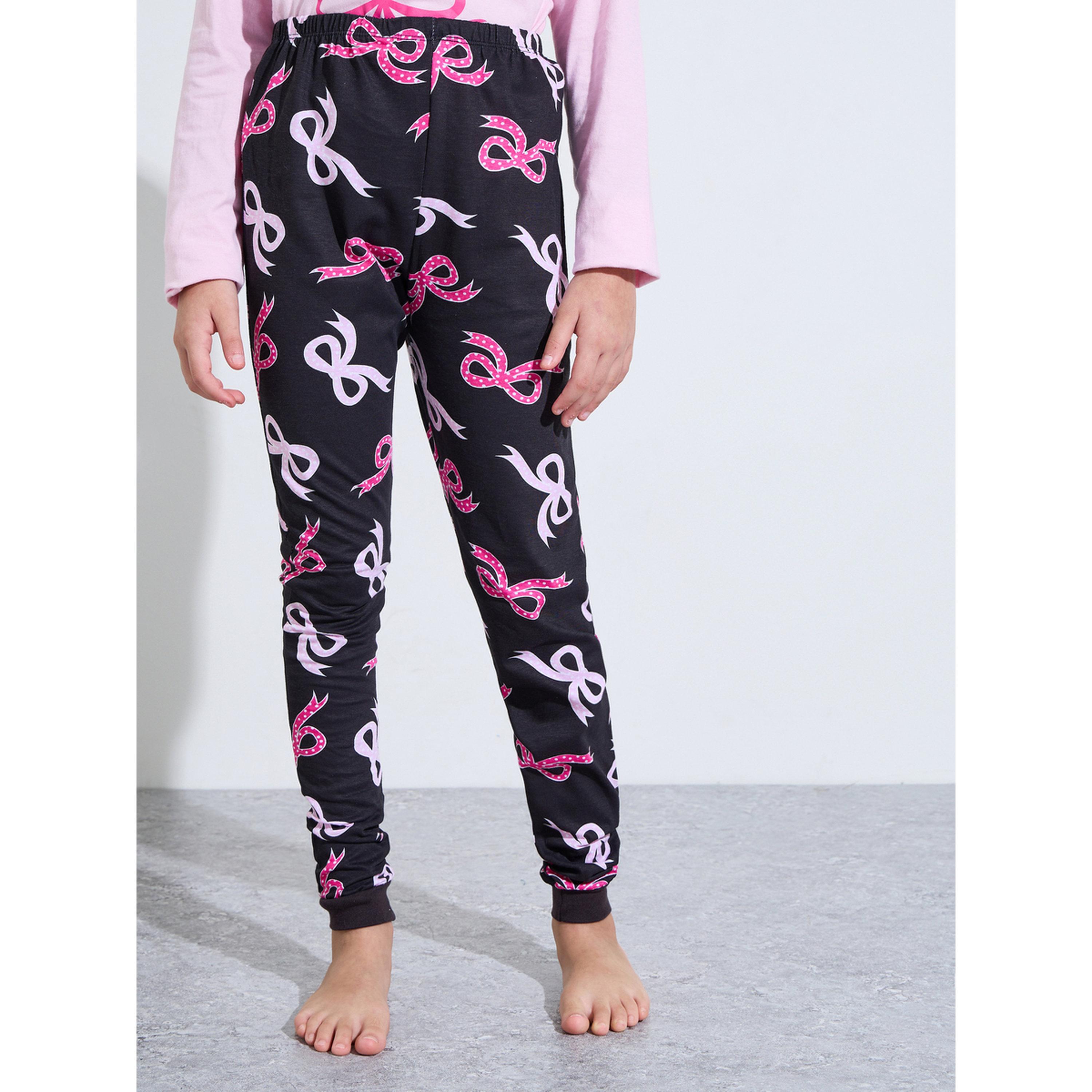 Styli Teen Girls Pink All Over Bow Print Sweatshirt and Black Cuffed Pants Pyjama Set-girls-clothing-nightwear-image-4