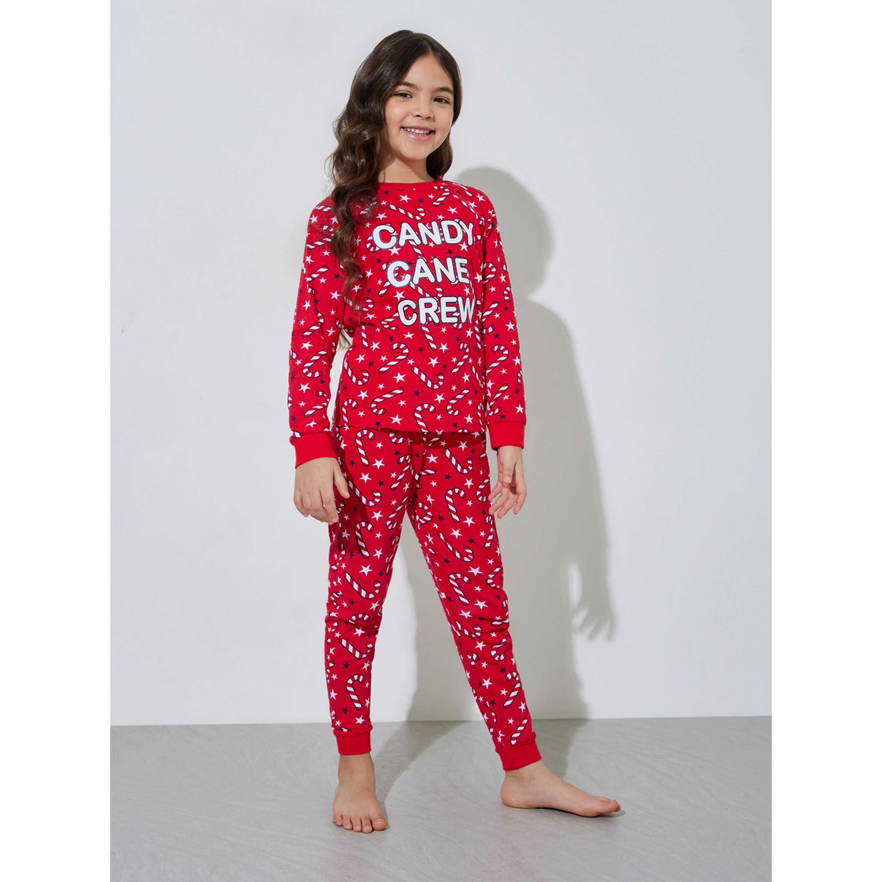 طقم بيجاما من بنطال بمطاط سفلي وسويت شيرت بطبعة كاملة للبنات-girls-clothing-nightwear-image-1