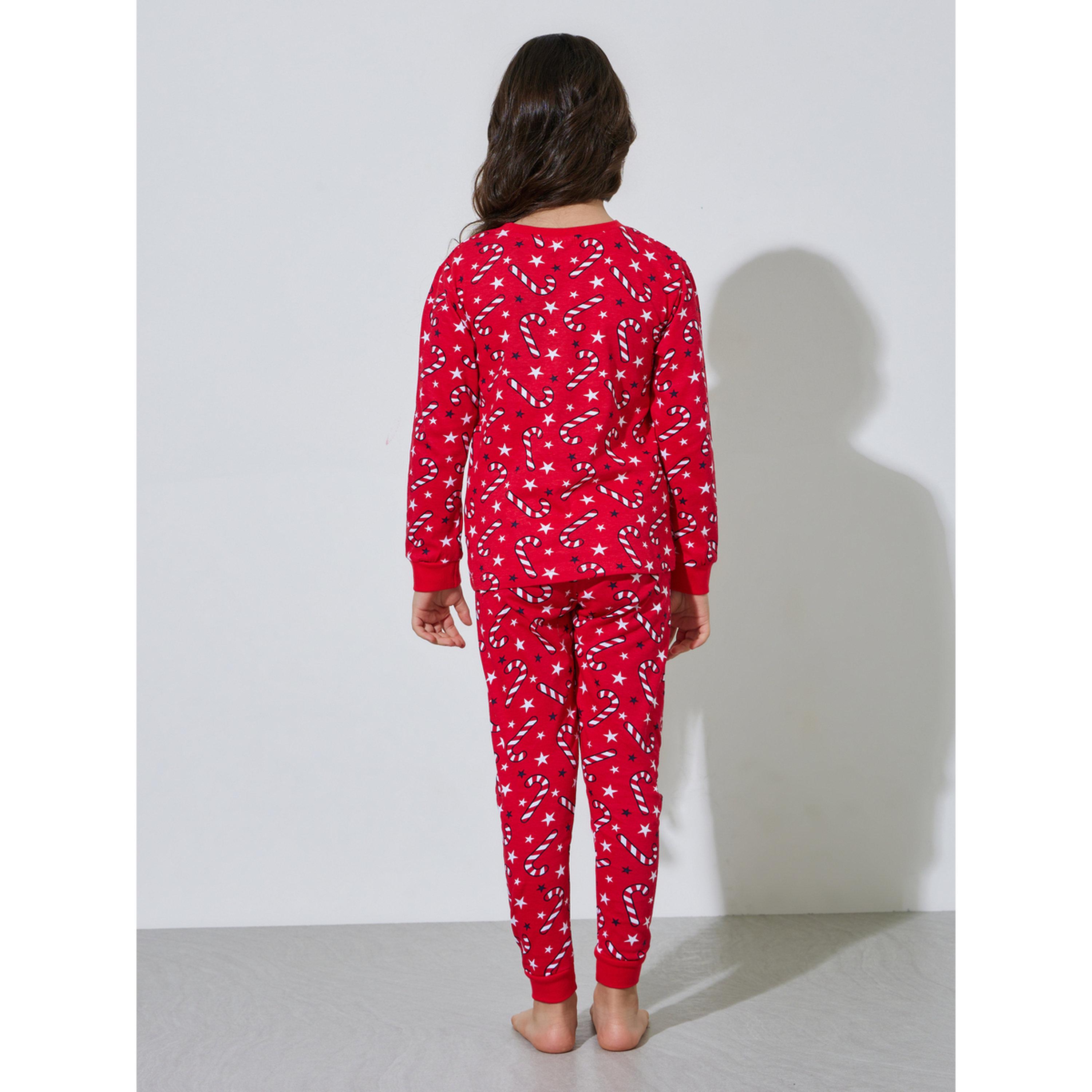 طقم بيجاما من بنطال بمطاط سفلي وسويت شيرت بطبعة كاملة للبنات-girls-clothing-nightwear-image-2