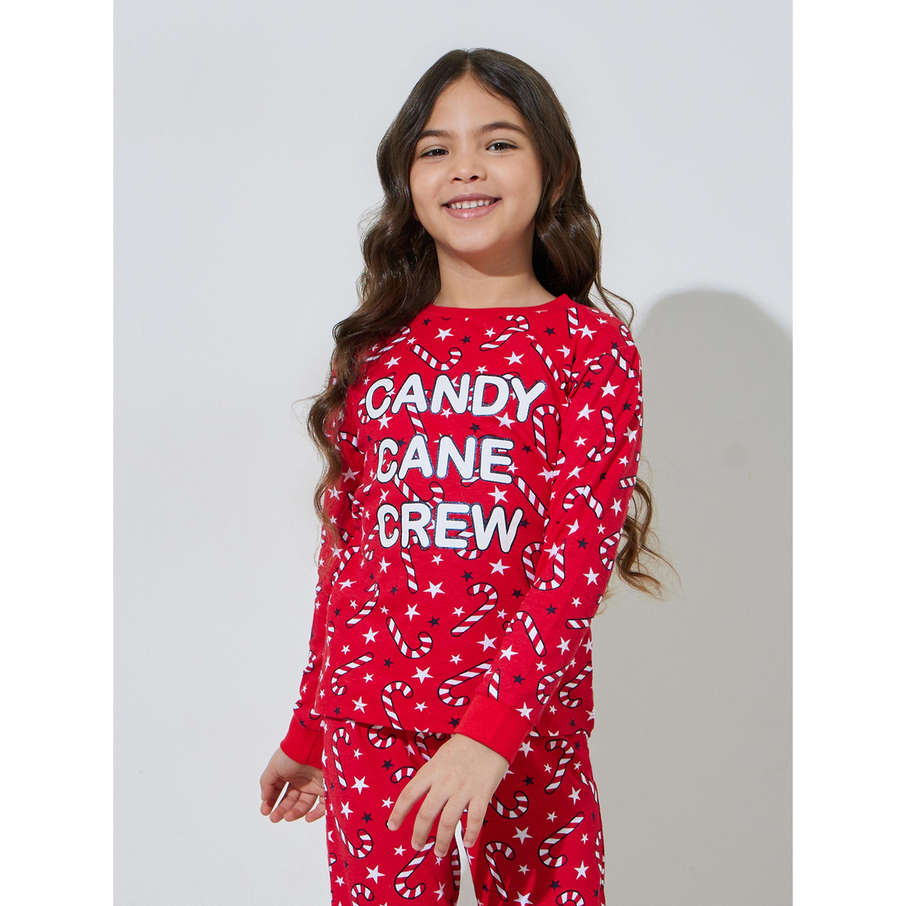 طقم بيجاما من بنطال بمطاط سفلي وسويت شيرت بطبعة كاملة للبنات-girls-clothing-nightwear-image-3