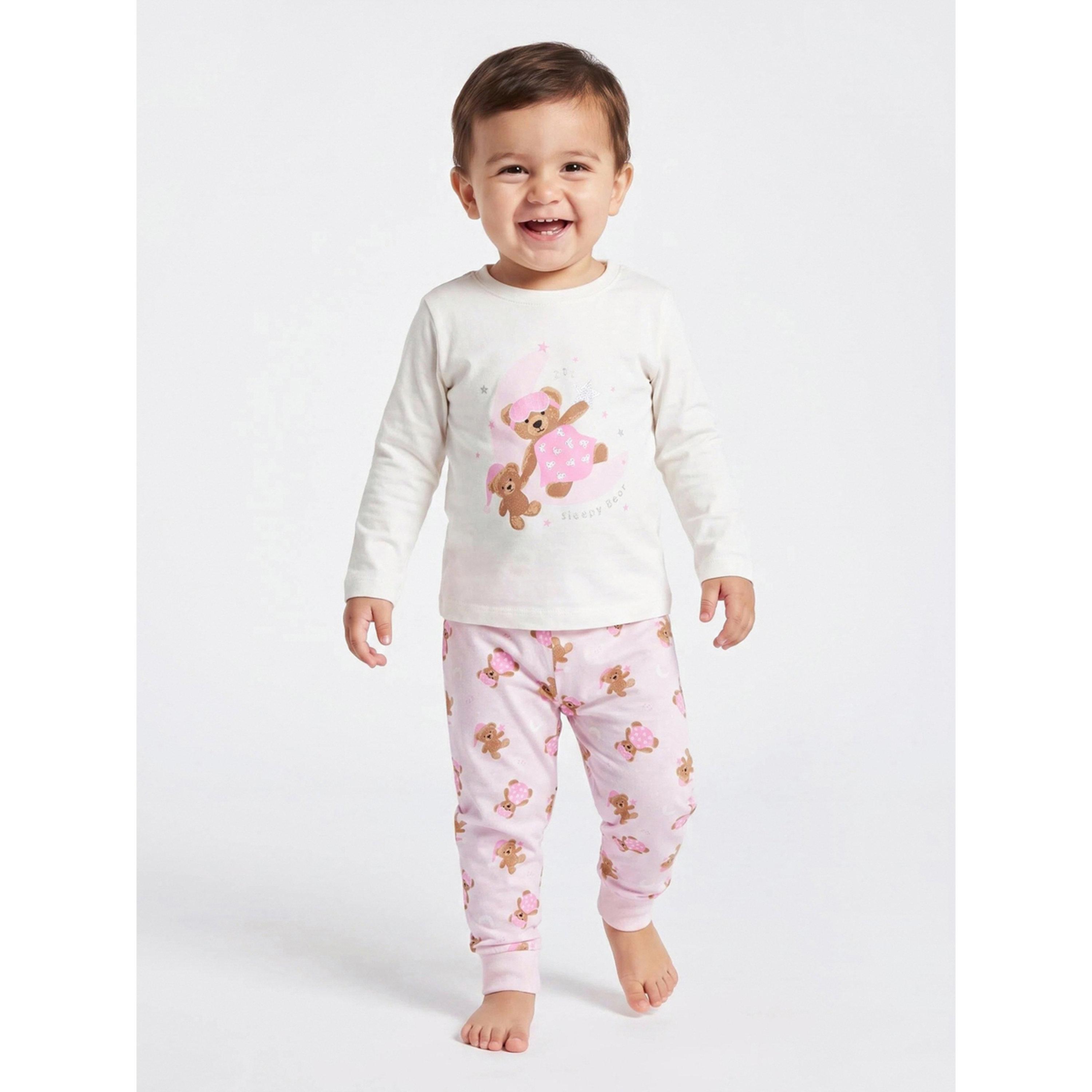 Styli Multi-Color Teddy Bear Print Long Sleeves T-Shirt and Cuffed Hem Pants Pyjama Set-girls-clothing-nightwear-image-1