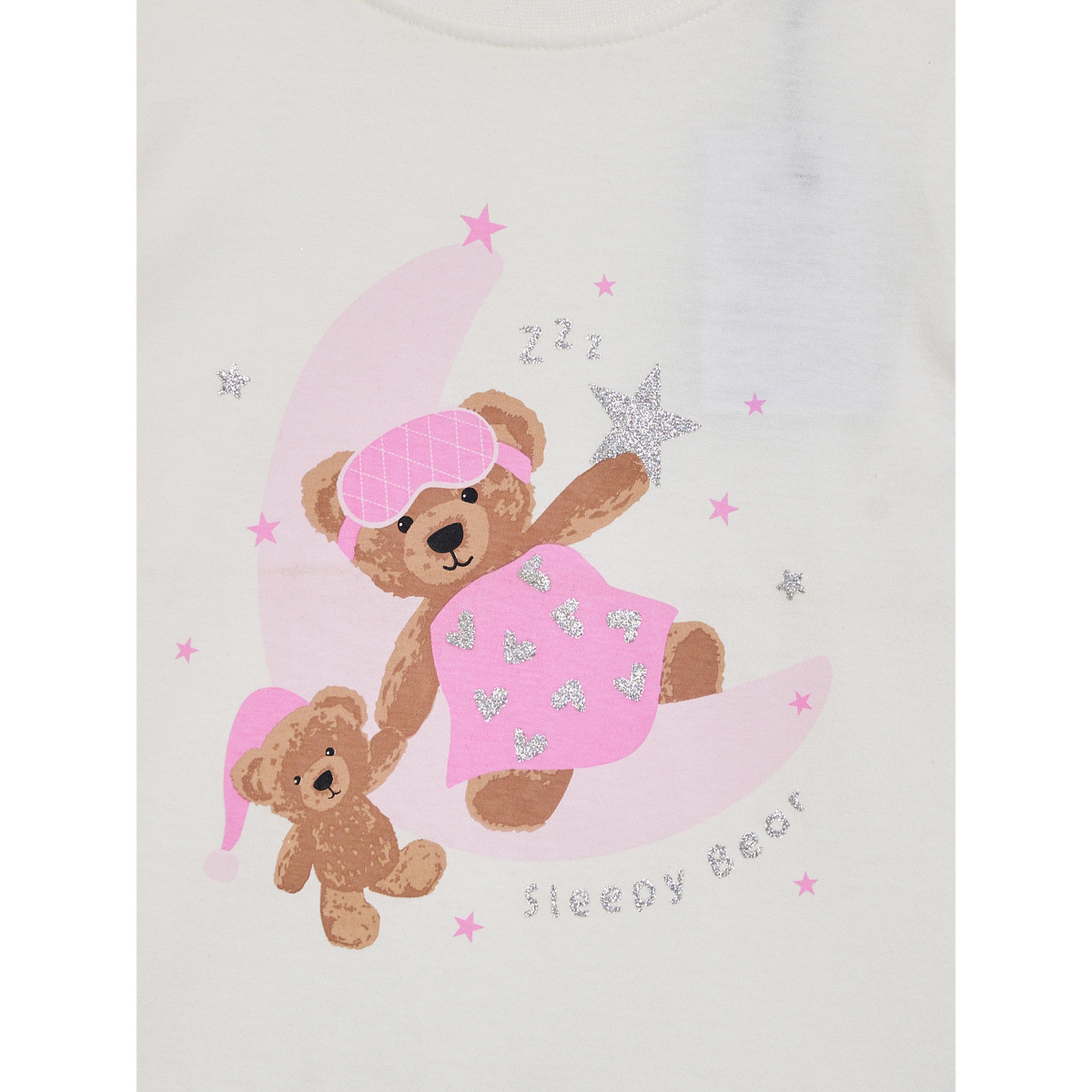 Styli Multi-Color Teddy Bear Print Long Sleeves T-Shirt and Cuffed Hem Pants Pyjama Set-girls-clothing-nightwear-image-4