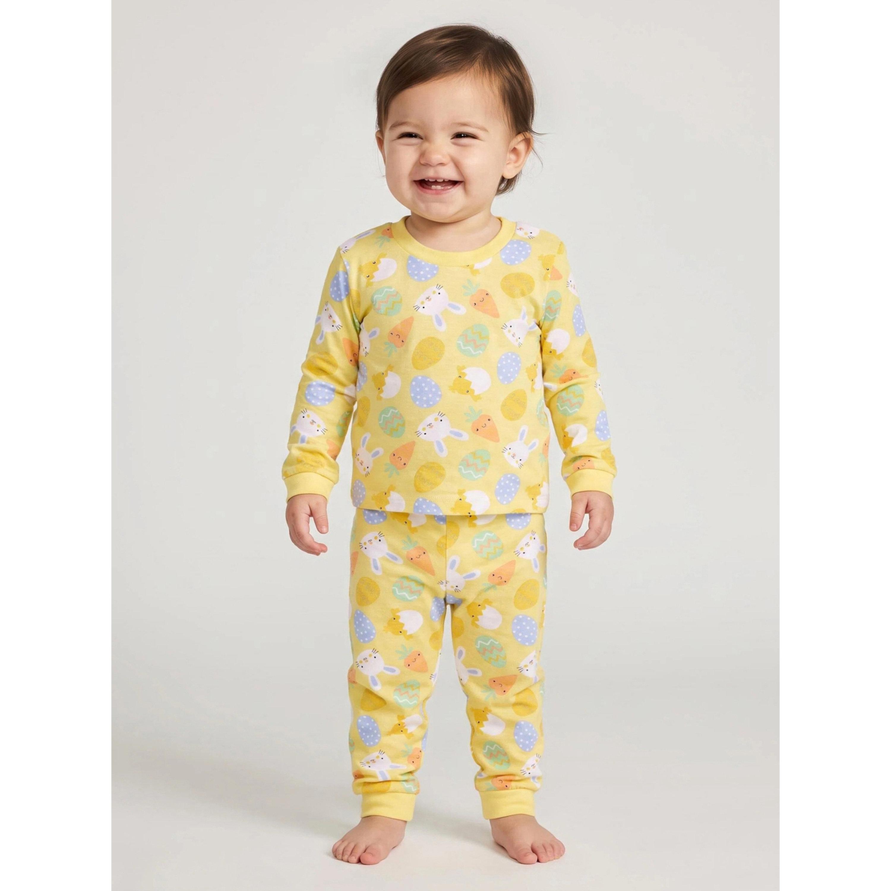 Styli Baby Girl Yellow All Over Print Long Sleeves T-Shirt and Cuffed Hem Pants Pyjama Set-girls-clothing-nightwear-image-1