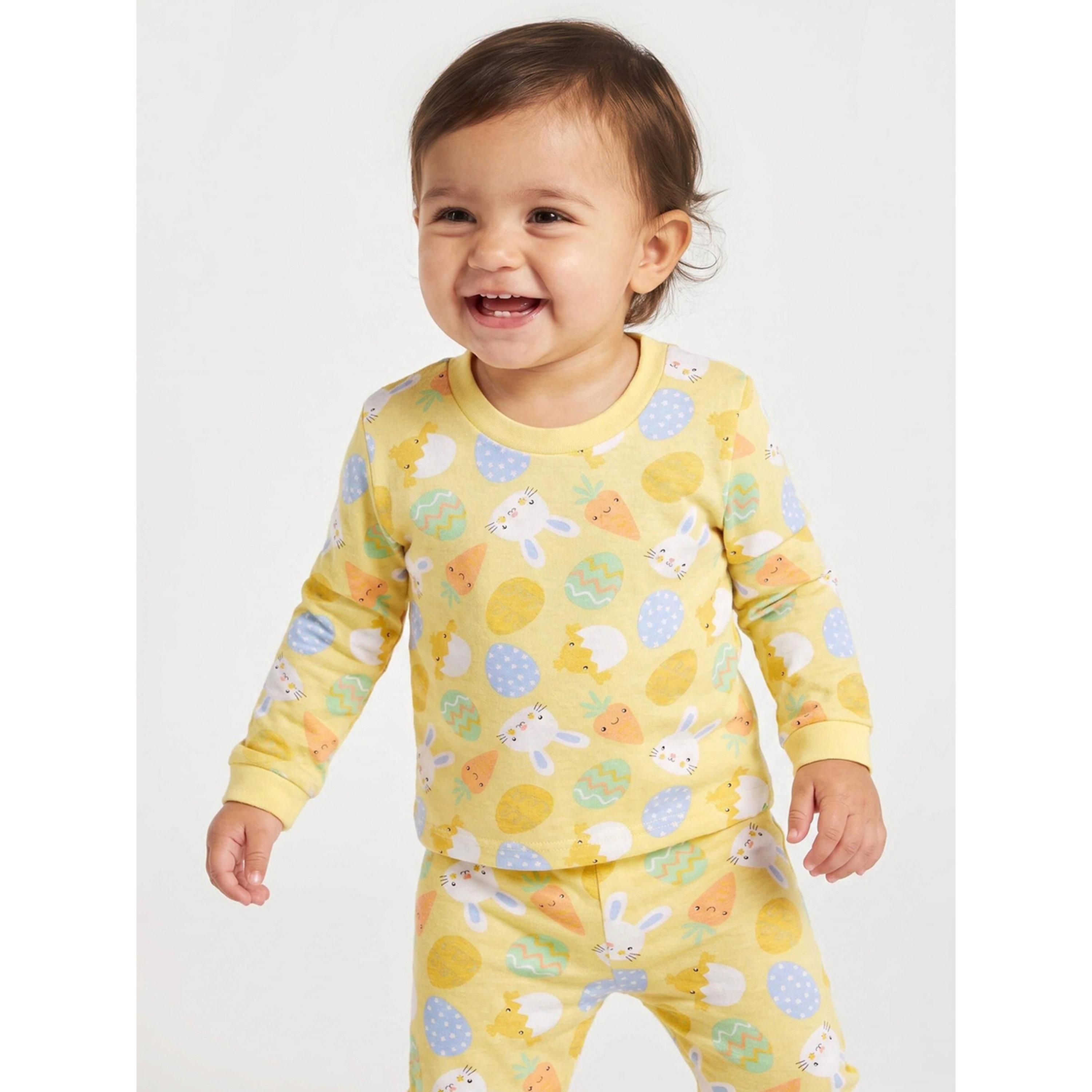 Styli Baby Girl Yellow All Over Print Long Sleeves T-Shirt and Cuffed Hem Pants Pyjama Set-girls-clothing-nightwear-image-2