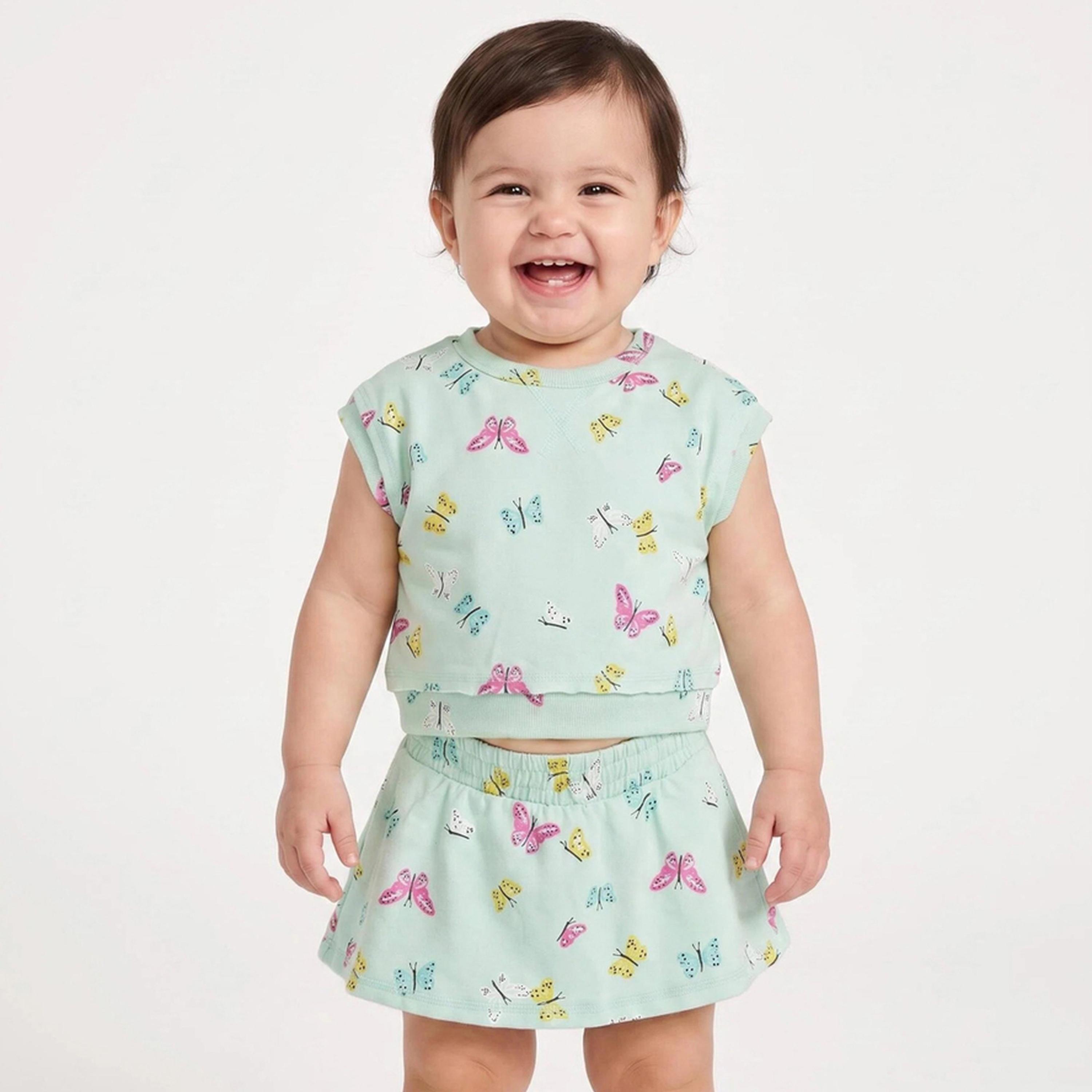 Styli Baby Girl mint Green All Over Butterfly Print Top and Skort Set-girls-clothing-setsandcoords-image-1