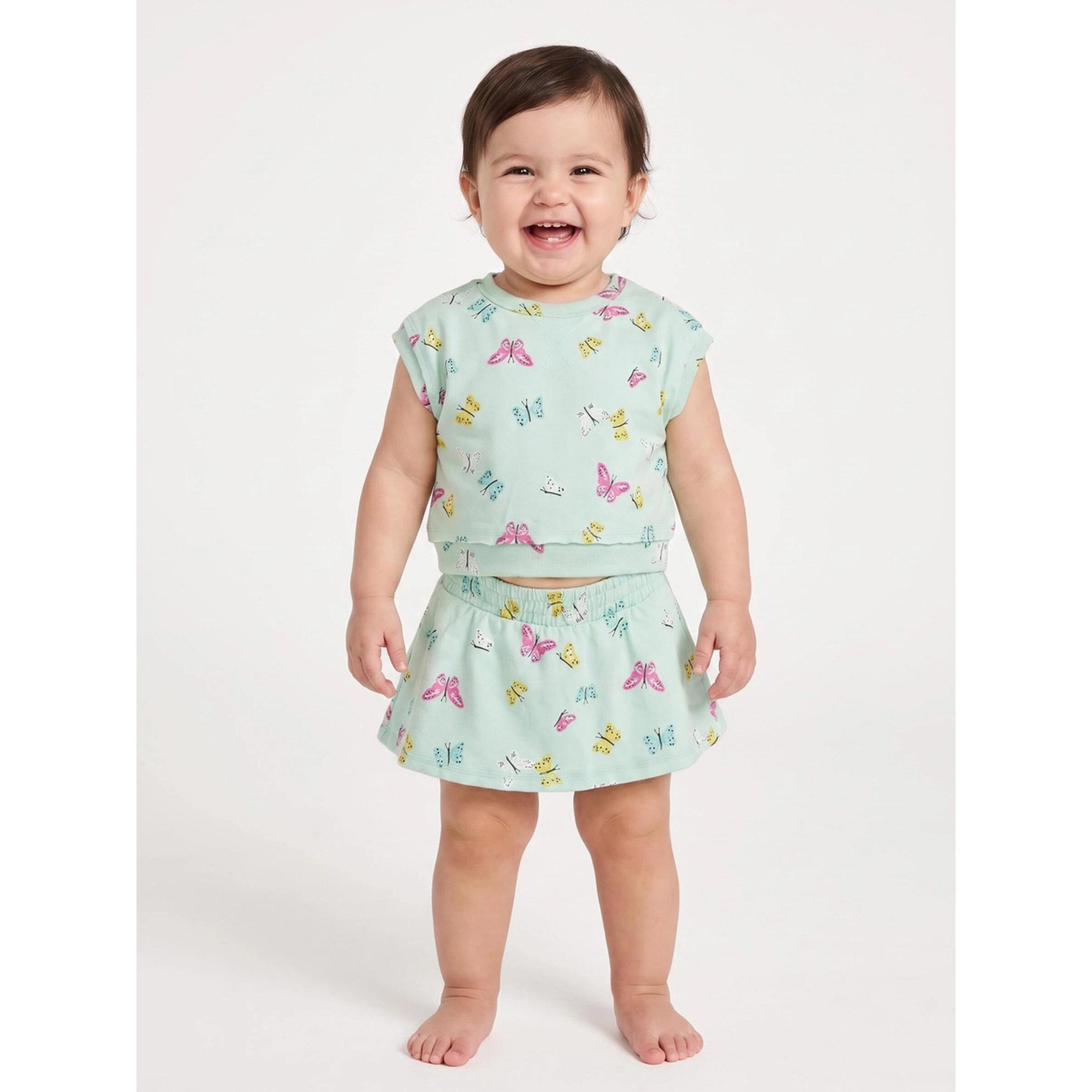 Styli Baby Girl mint Green All Over Butterfly Print Top and Skort Set-girls-clothing-setsandcoords-image-2