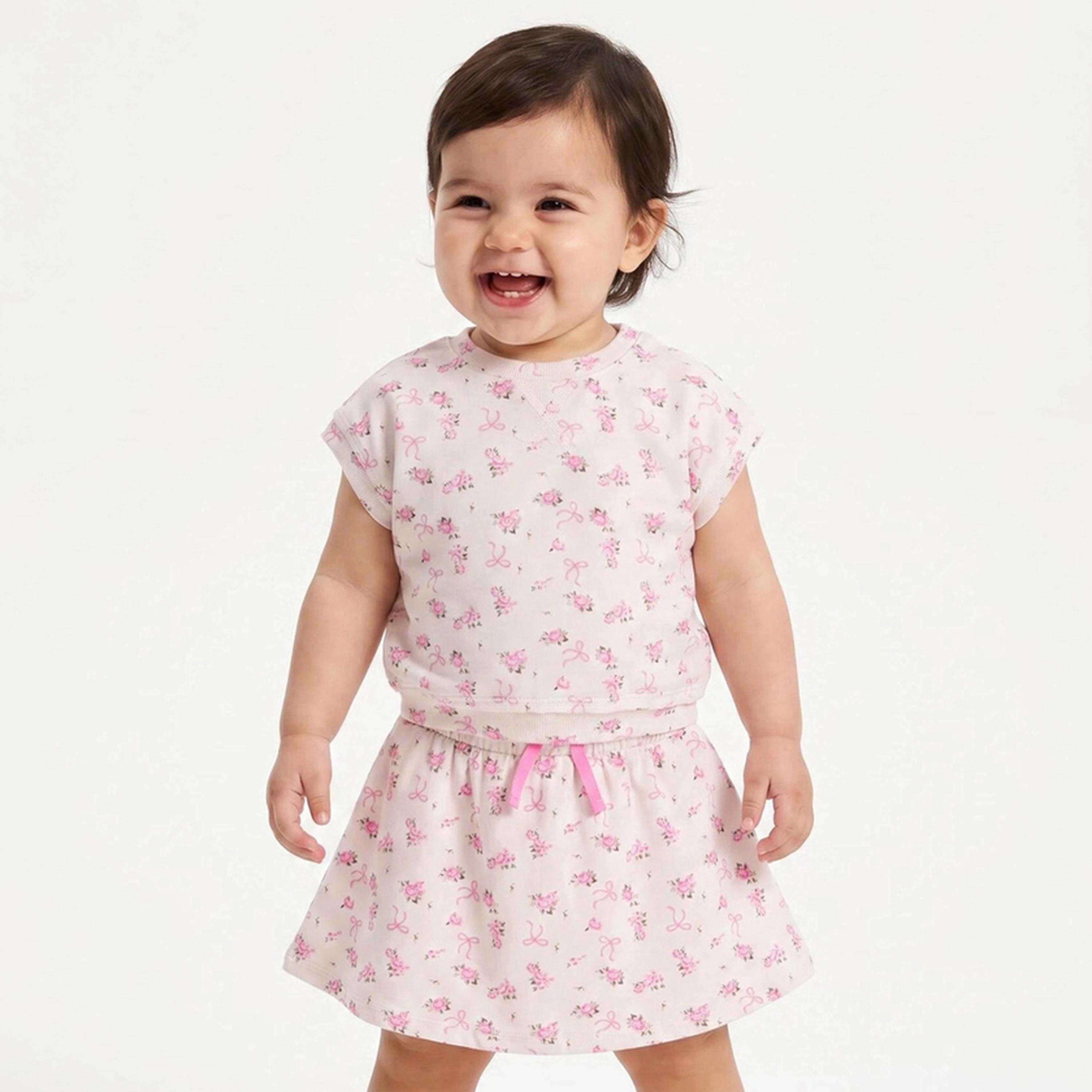 Styli Baby Girl Pink All Over Print Top and Skort Set-girls-clothing-setsandcoords-image-1