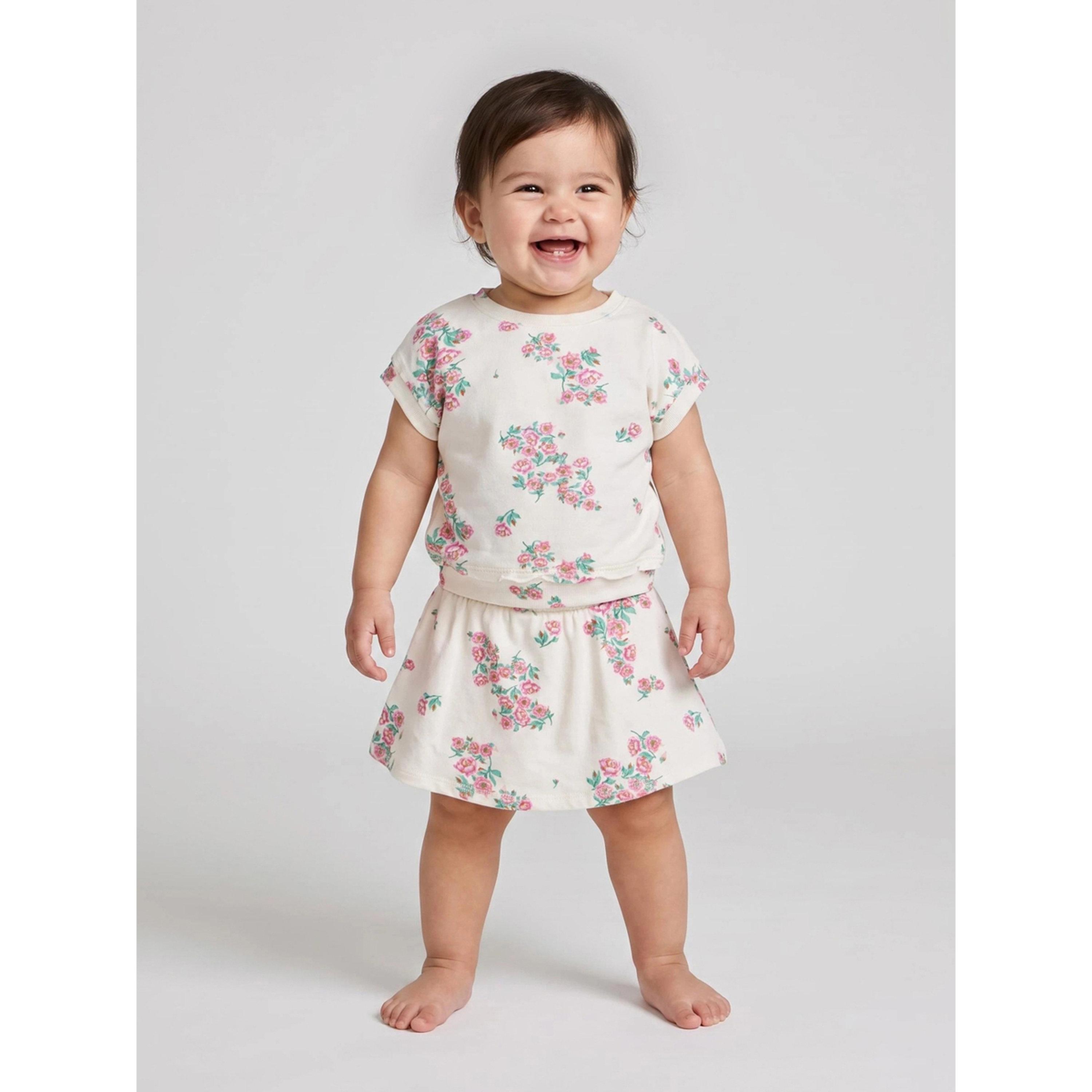 Styli Baby Girl Off White All Over Floral Print T-Shirt and Skort Set-girls-clothing-setsandcoords-image-2