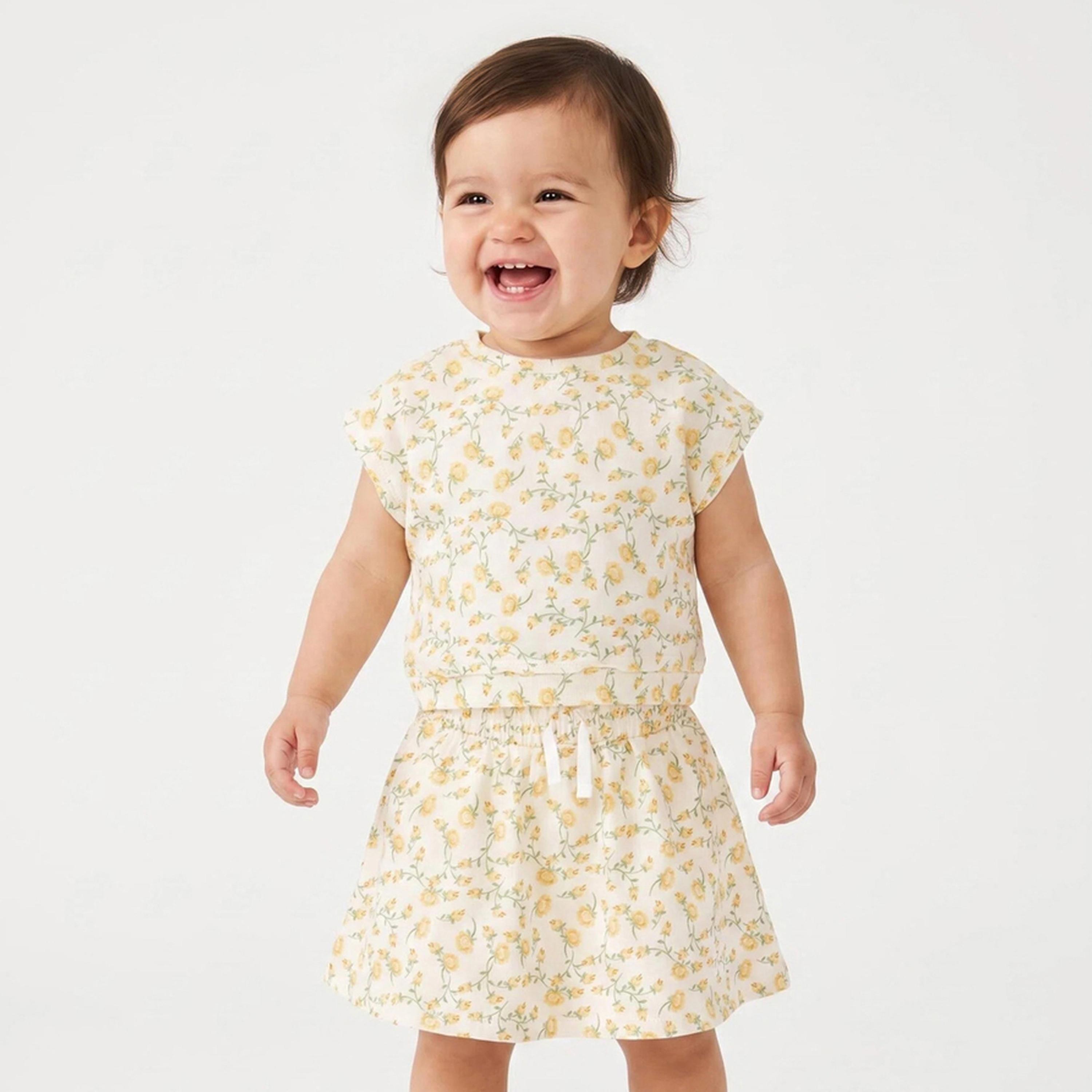 Styli Baby Girl Yellow All Over Floral Print Top and Skort Set-girls-clothing-setsandcoords-image-1