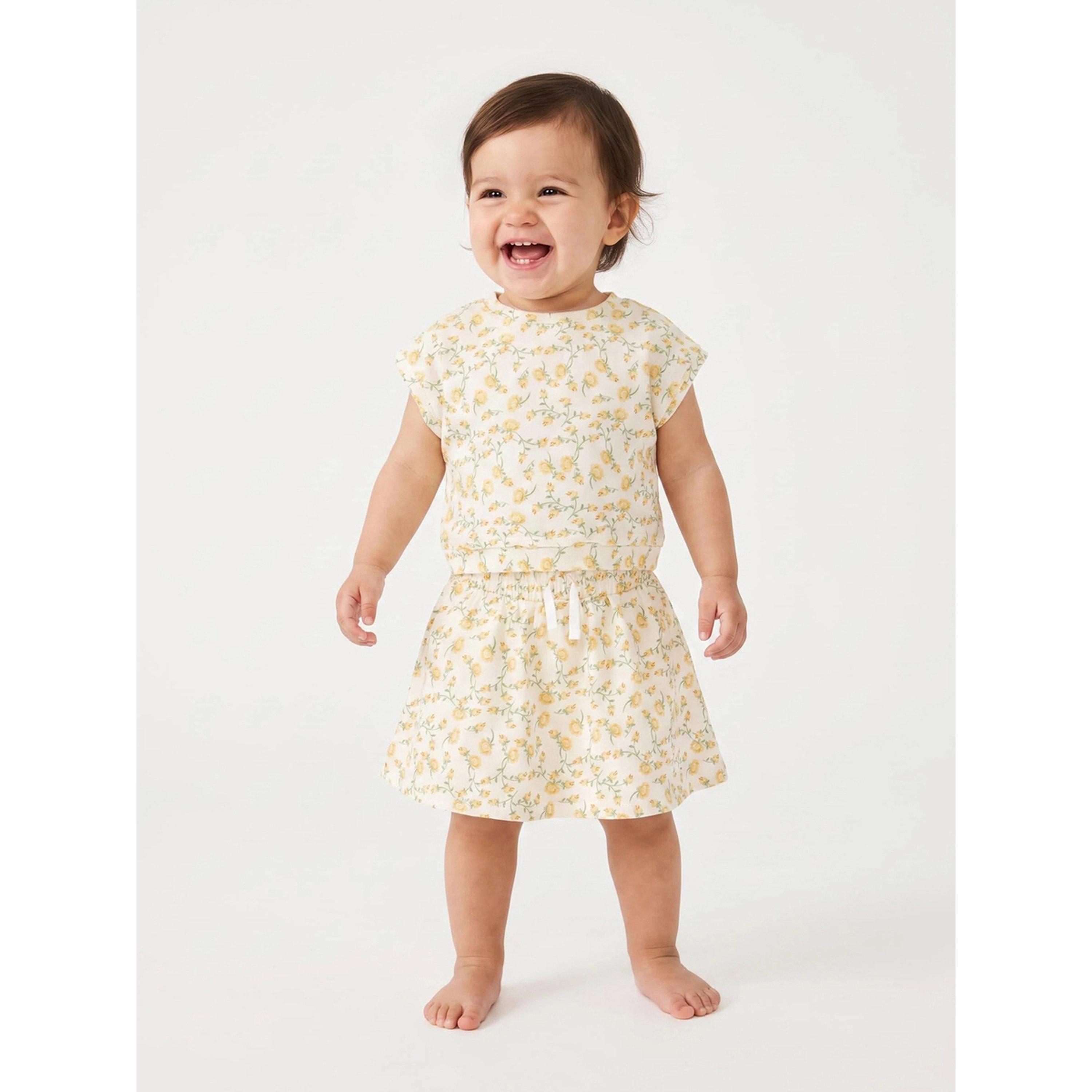 Styli Baby Girl Yellow All Over Floral Print Top and Skort Set-girls-clothing-setsandcoords-image-2