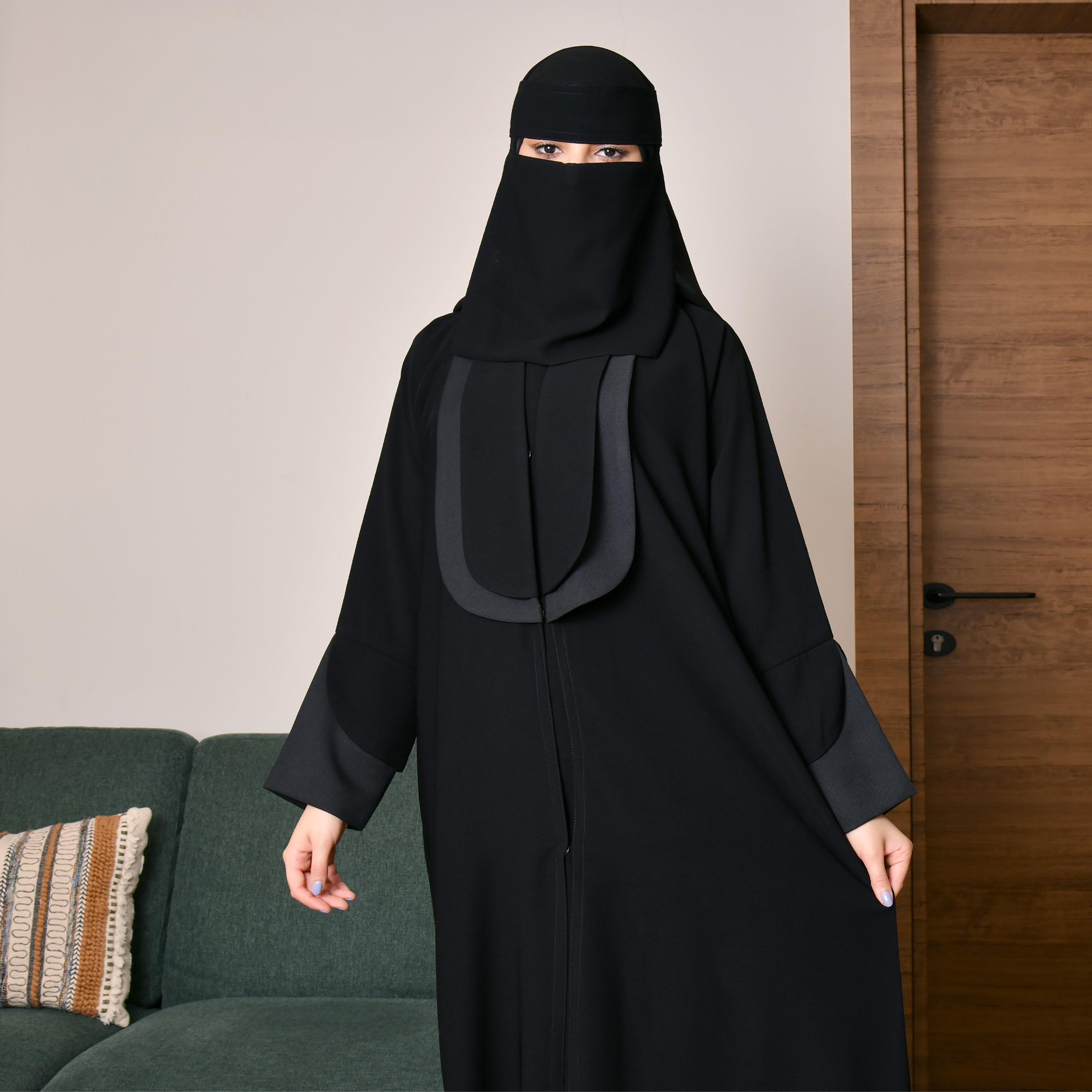 Hawraa Plain Dual Streamlined Abaya with Hijab-women-arabicclothing-abayas-image-1