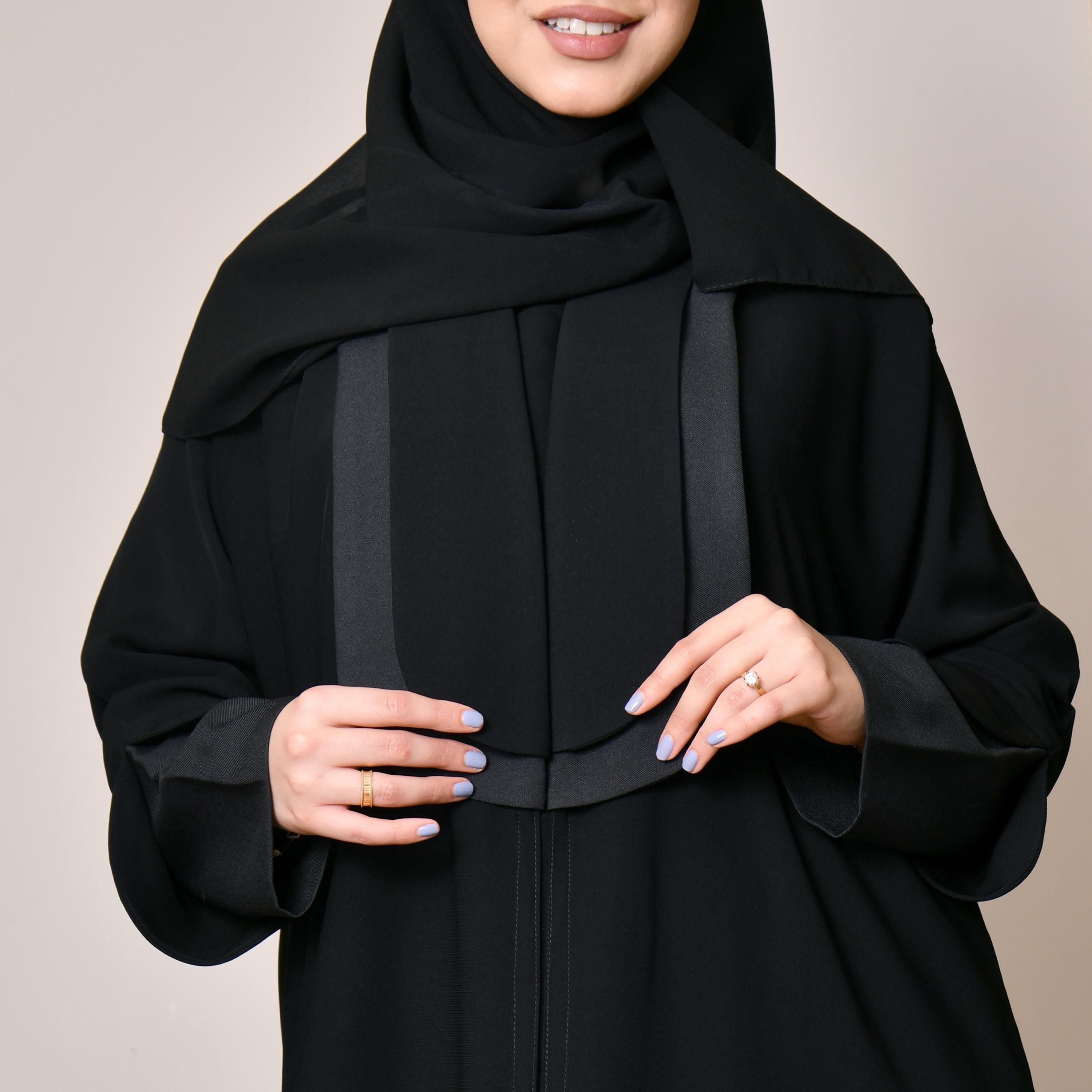 Hawraa Plain Dual Streamlined Abaya with Hijab-women-arabicclothing-abayas-image-2
