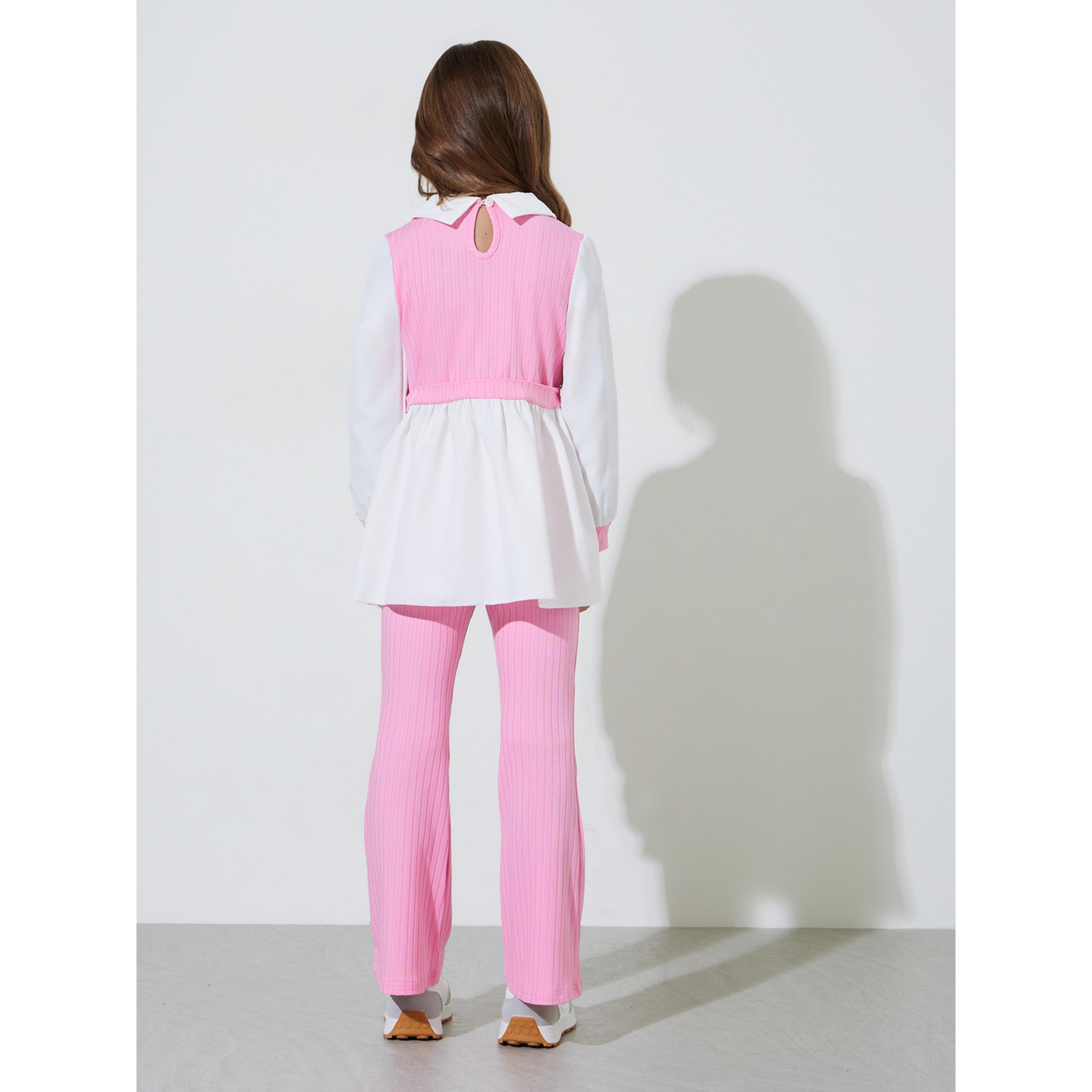 مجموعة من بنطال واسع وبلوزة مضلعة بنمط كتل الالوان للبنات-girls-clothing-setsandcoords-image-3