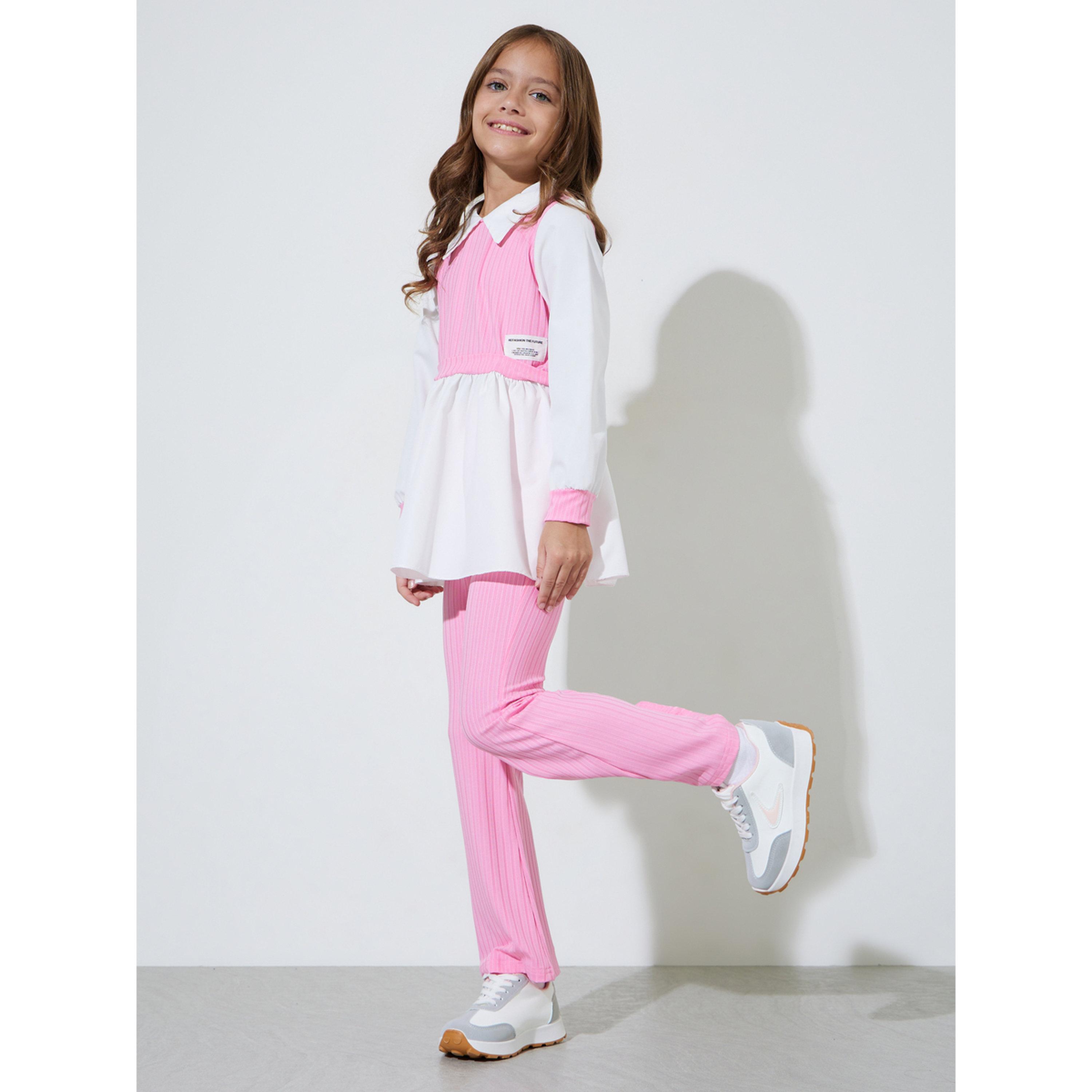 مجموعة من بنطال واسع وبلوزة مضلعة بنمط كتل الالوان للبنات-girls-clothing-setsandcoords-image-4
