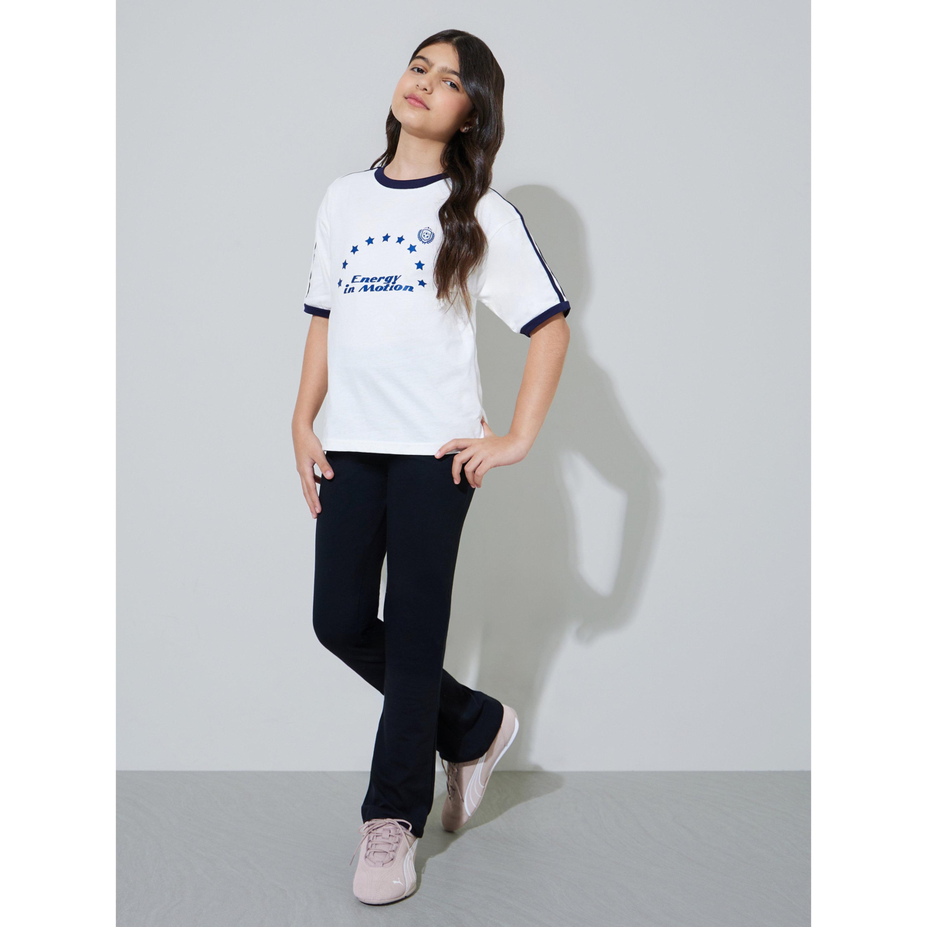 مجموعة من ليقنز أسود سادة وتيشيرت أبيض بطبعة جرافيك للبنات المراهقات-girls-clothing-setsandcoords-image-1