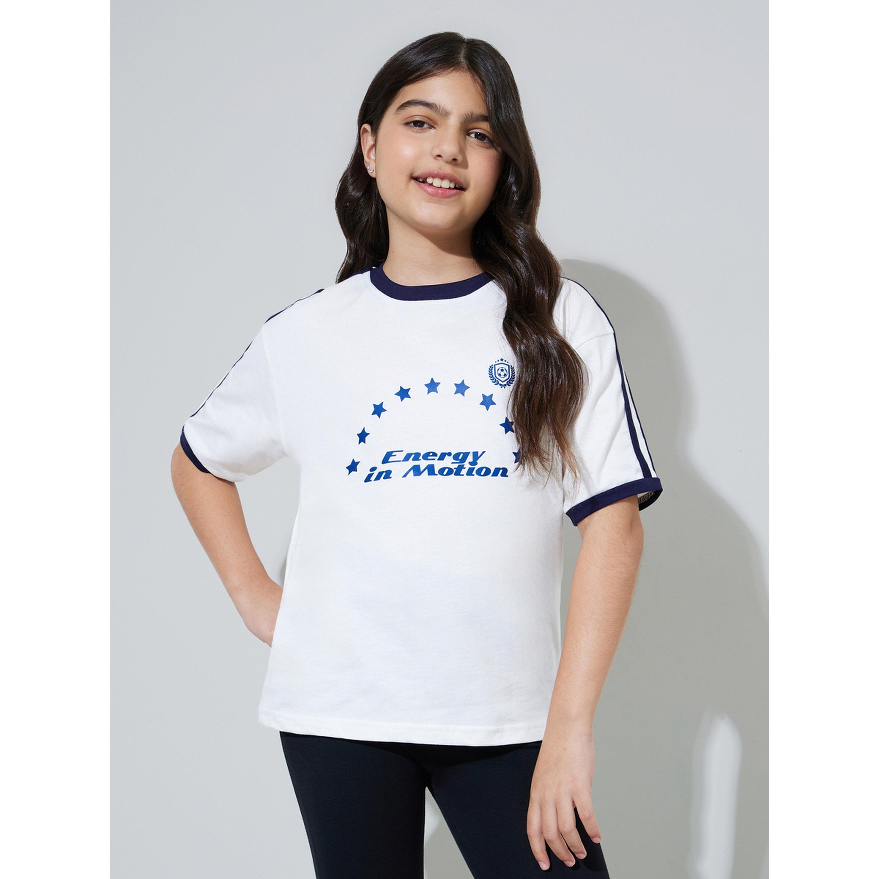 مجموعة من ليقنز أسود سادة وتيشيرت أبيض بطبعة جرافيك للبنات المراهقات-girls-clothing-setsandcoords-image-3