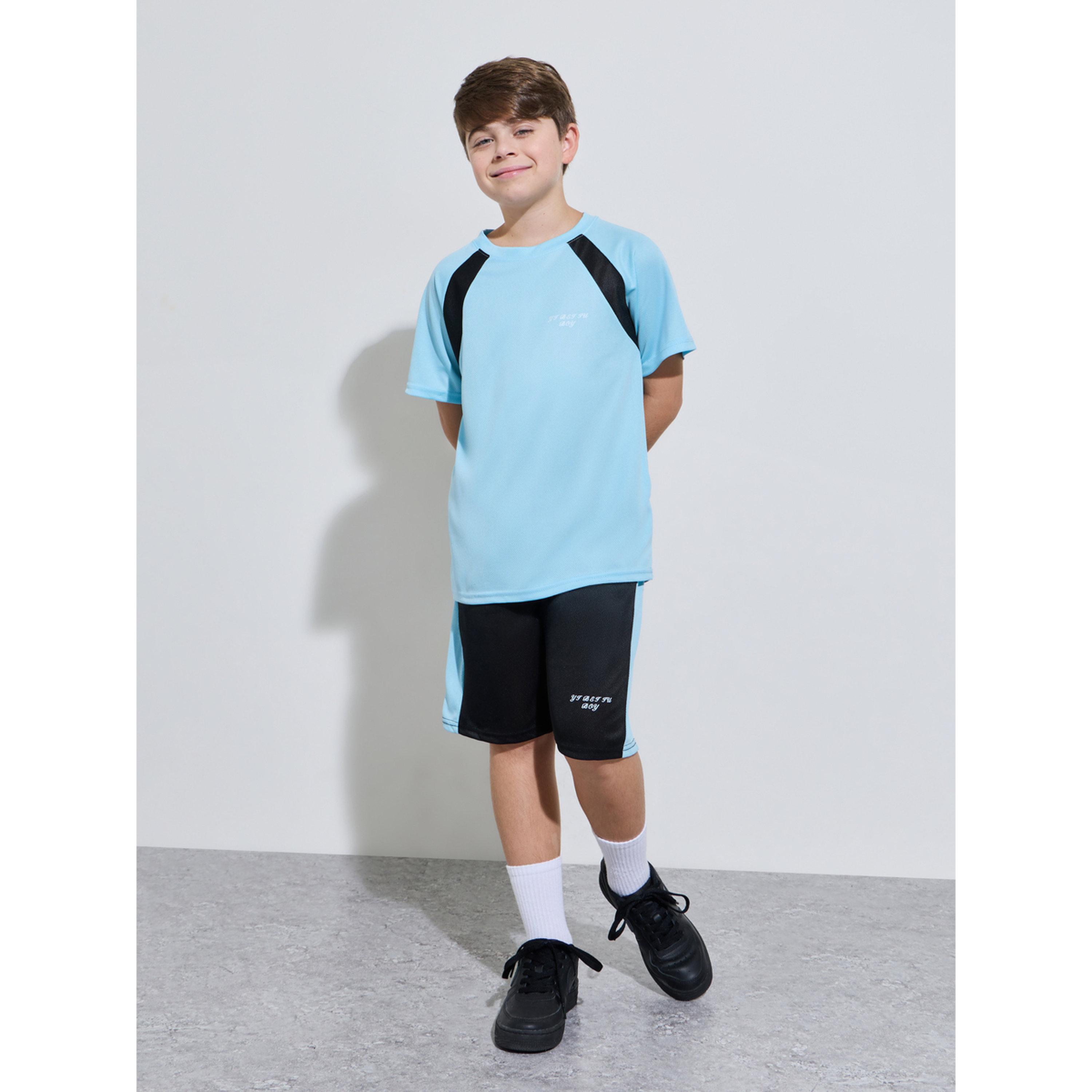 طقم من شورت وتيشيرت بأكمام ريجلان بنمط كتل الالوان أزرق للأولاد المراهقين-boys-clothing-setsandcoords-image-2
