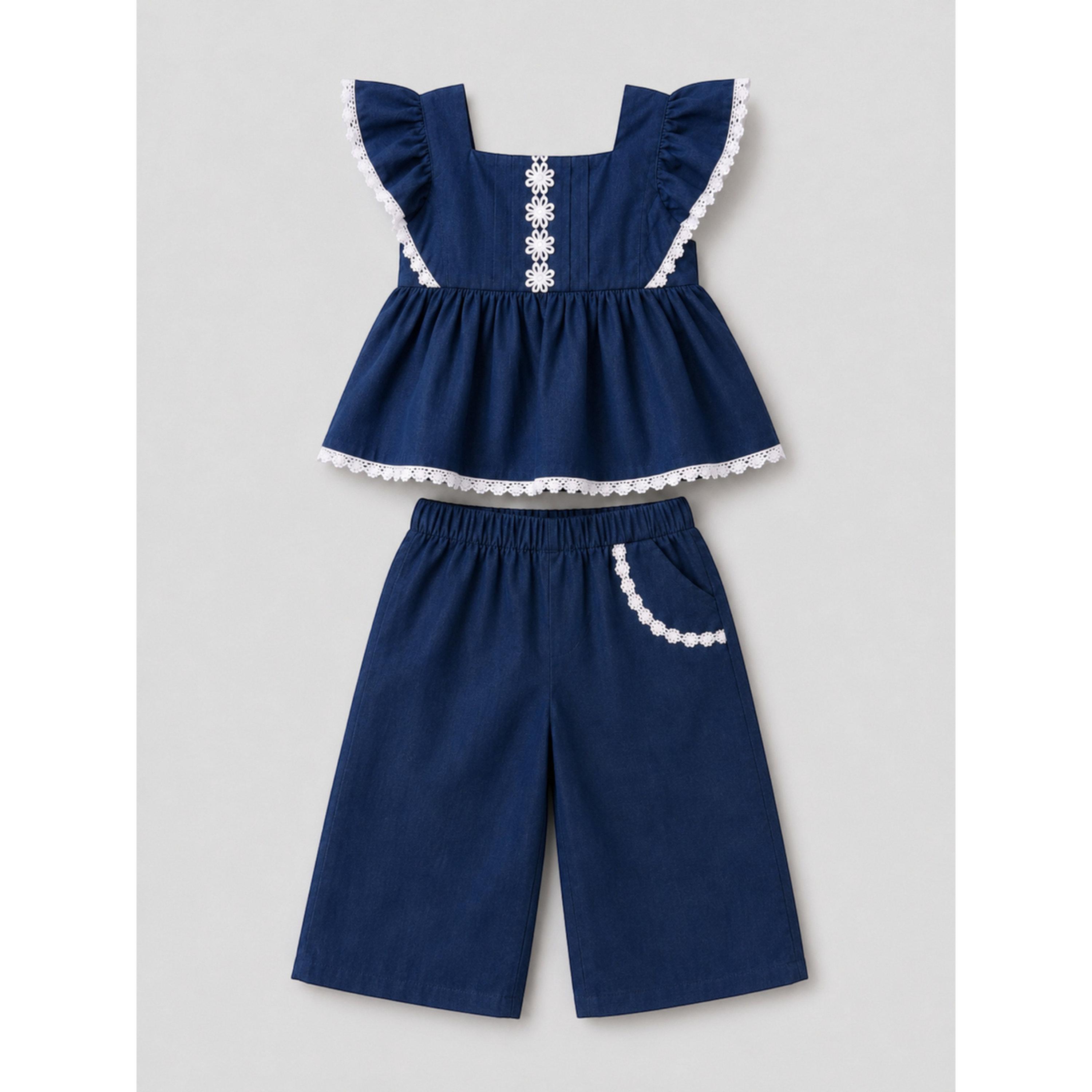 مجموعة من بنطال وبلوزة قطن بدون أكمام وشريط رأس ونظارة للبنات 4 قطع-girls-clothing-setsandcoords-image-3